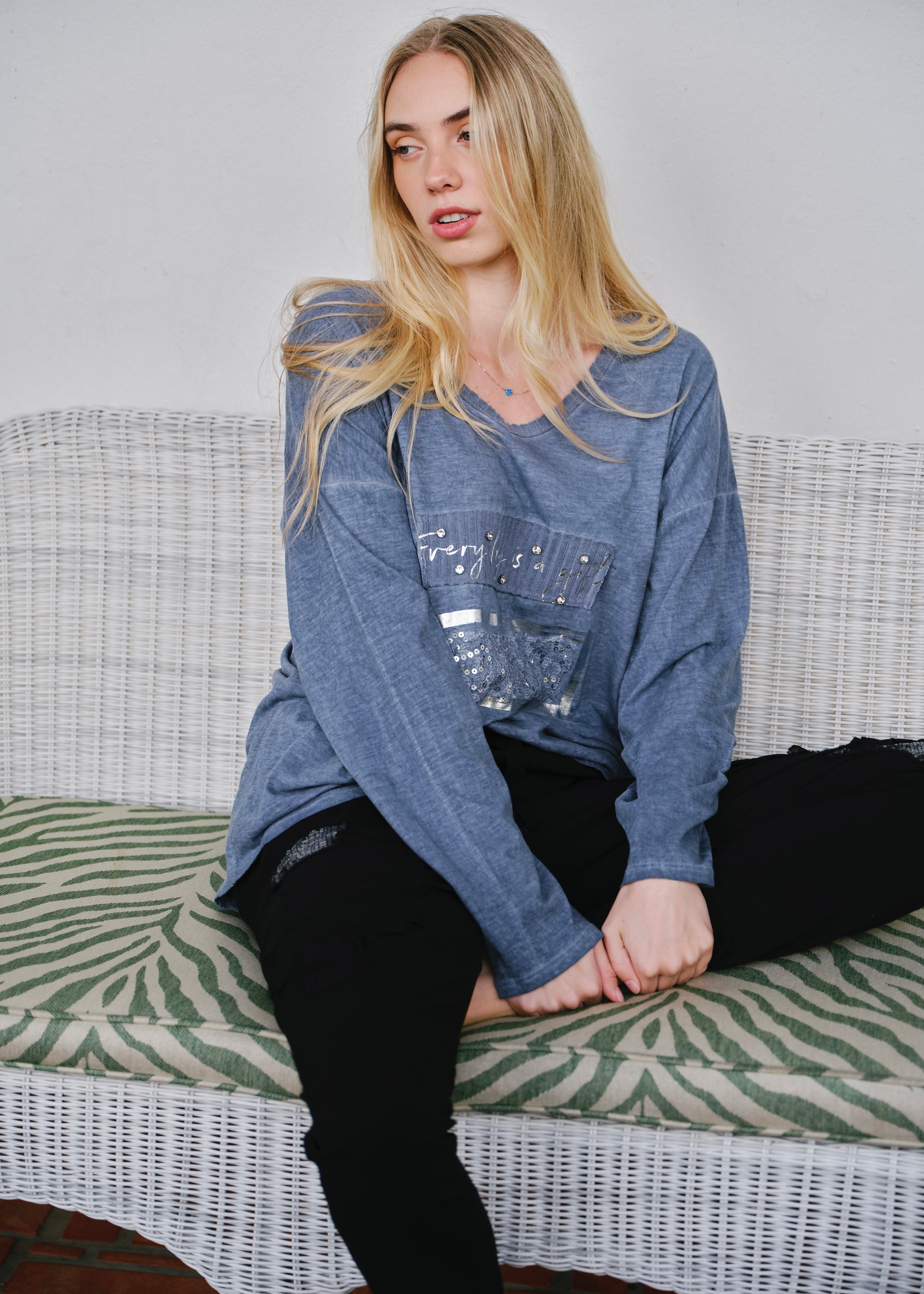 Everyday A Gift V-neck In Denim