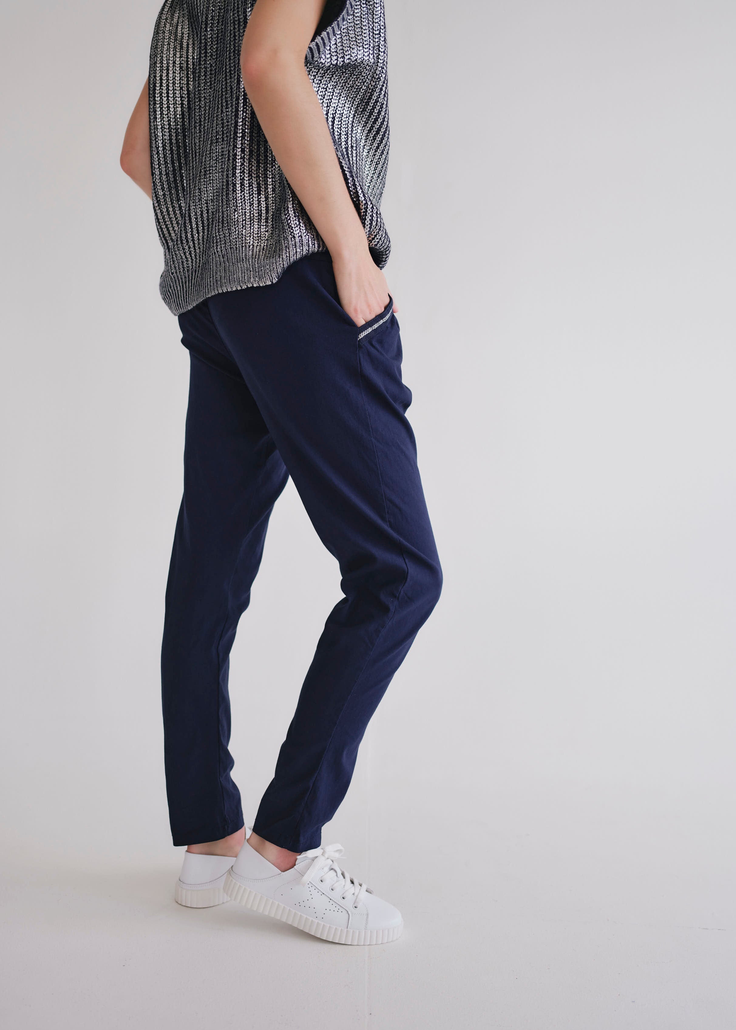 Italian Jogger With Silver Lining In Marine Blue