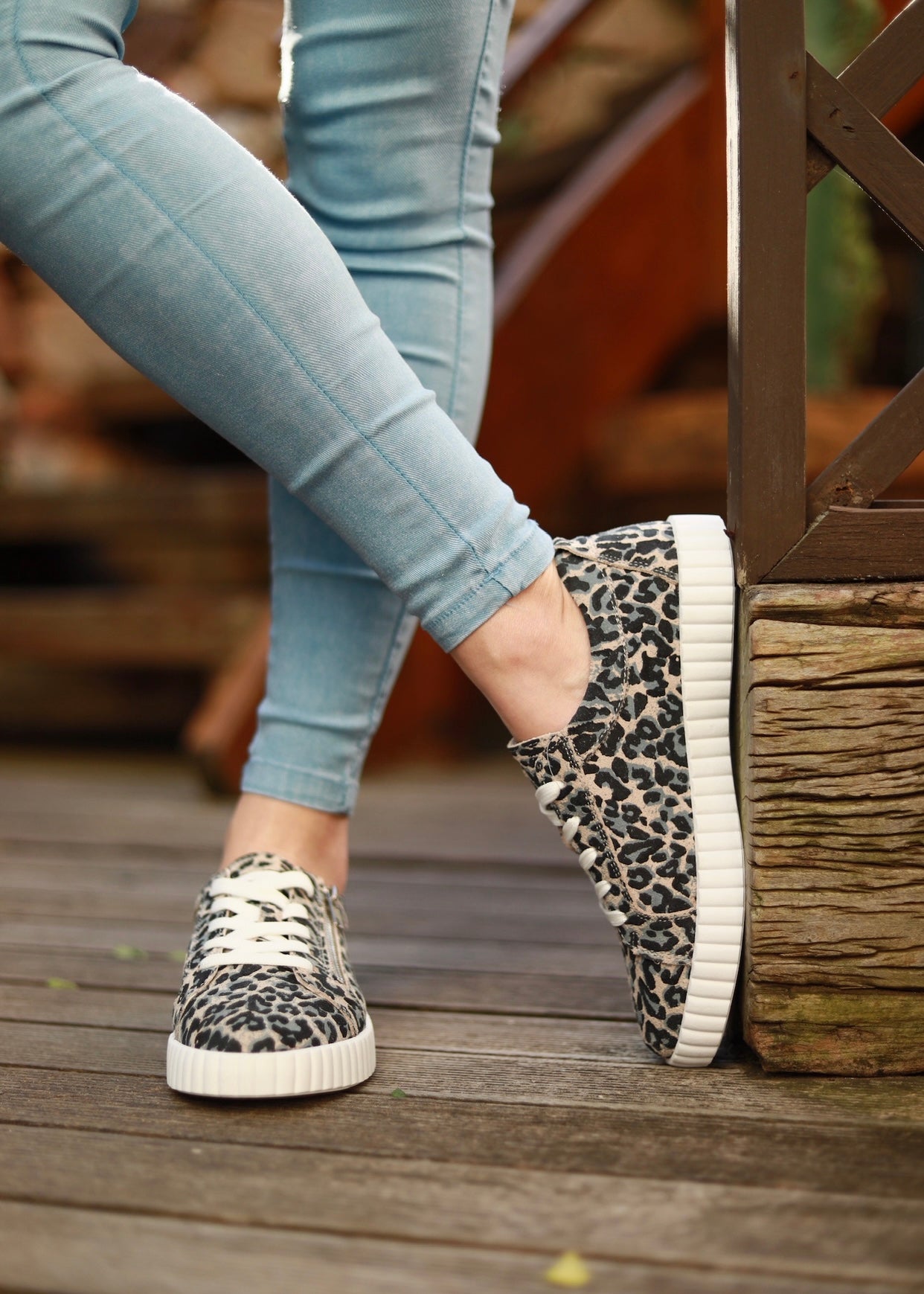 Callie Leather Sneaker With Leopard Print In Grey