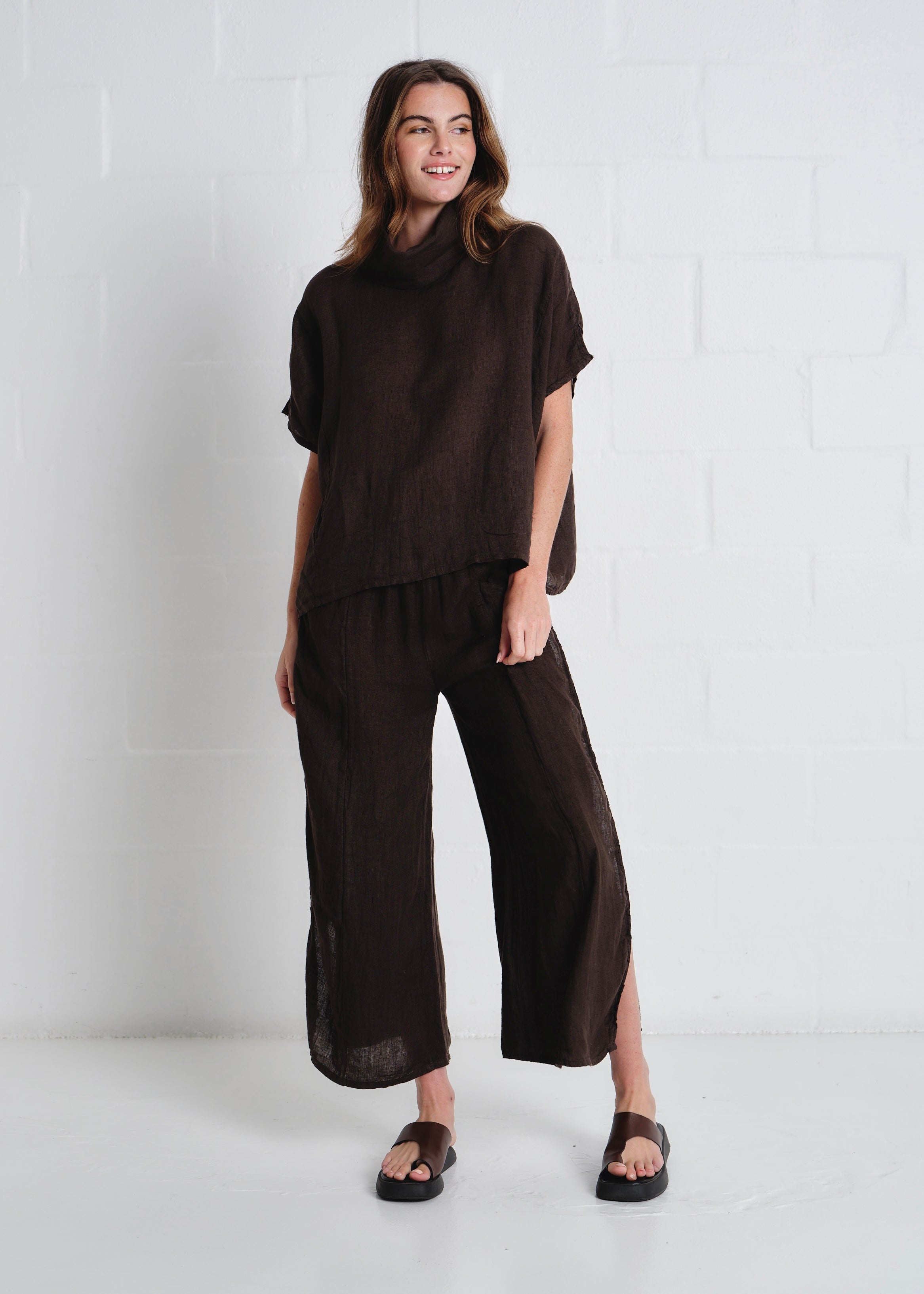 Portofino Side Slit Palazzo Pants In Chocolate