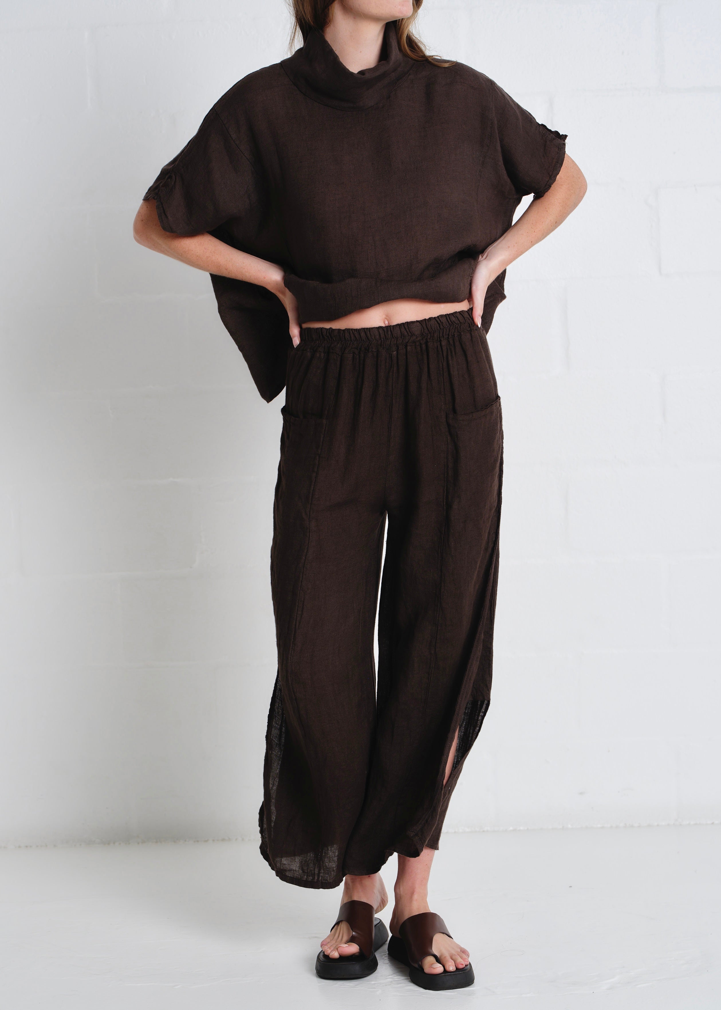 Portofino Side Slit Palazzo Pants In Chocolate