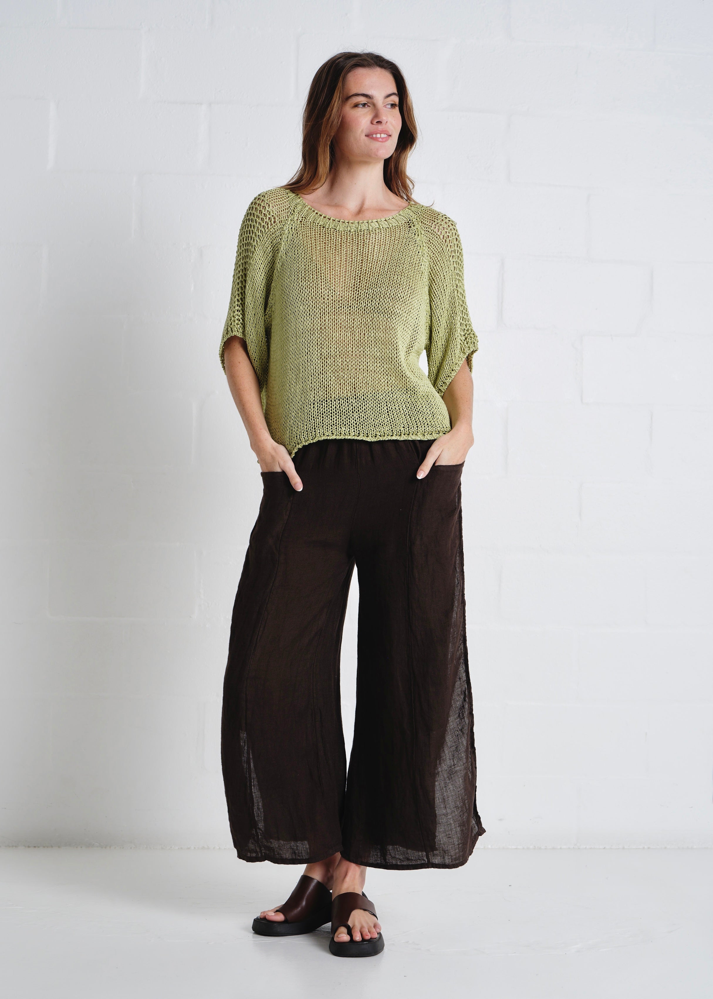 Sayulita Boatneck Crochet Top In Pistachio