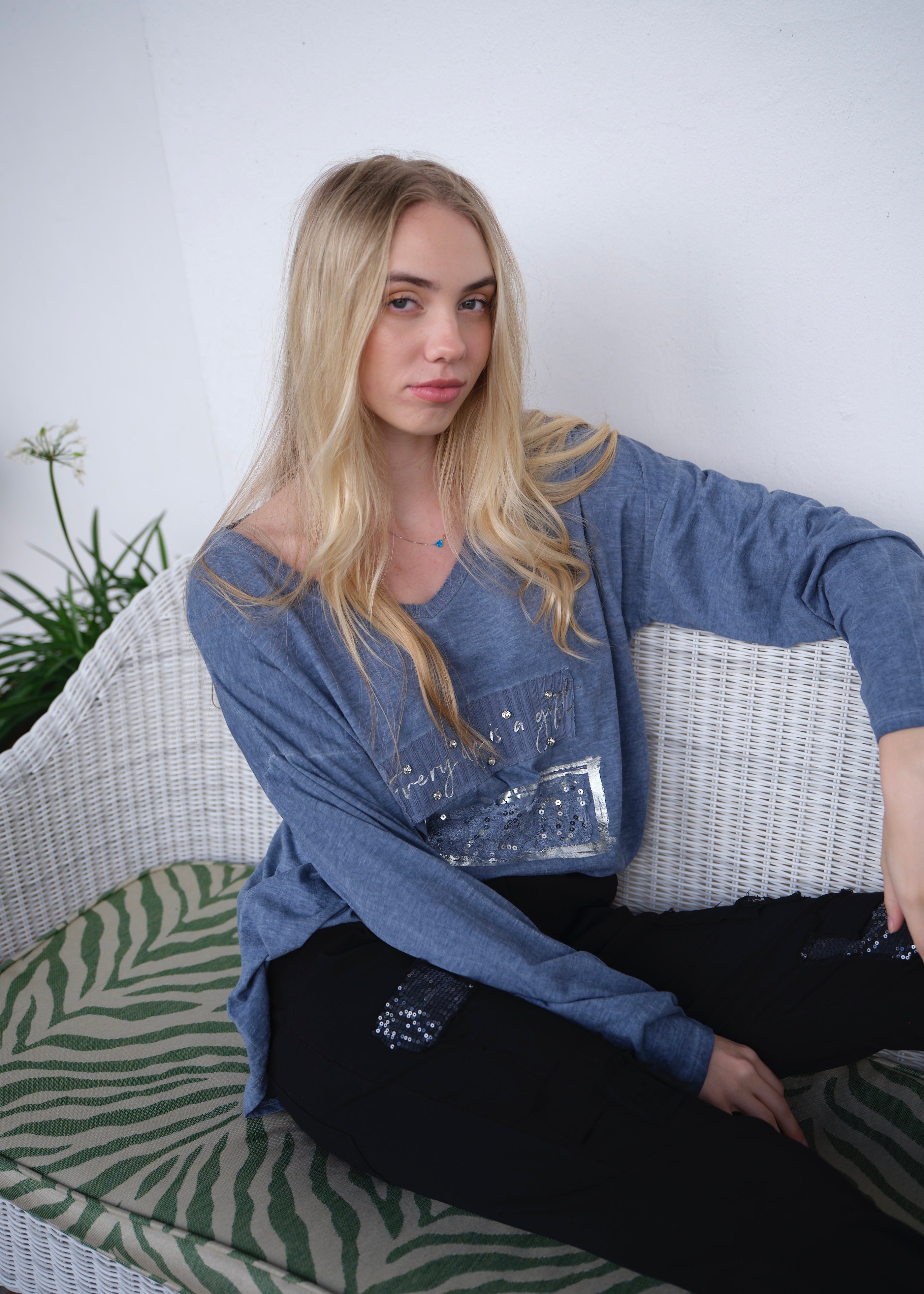 Everyday A Gift V-neck In Denim