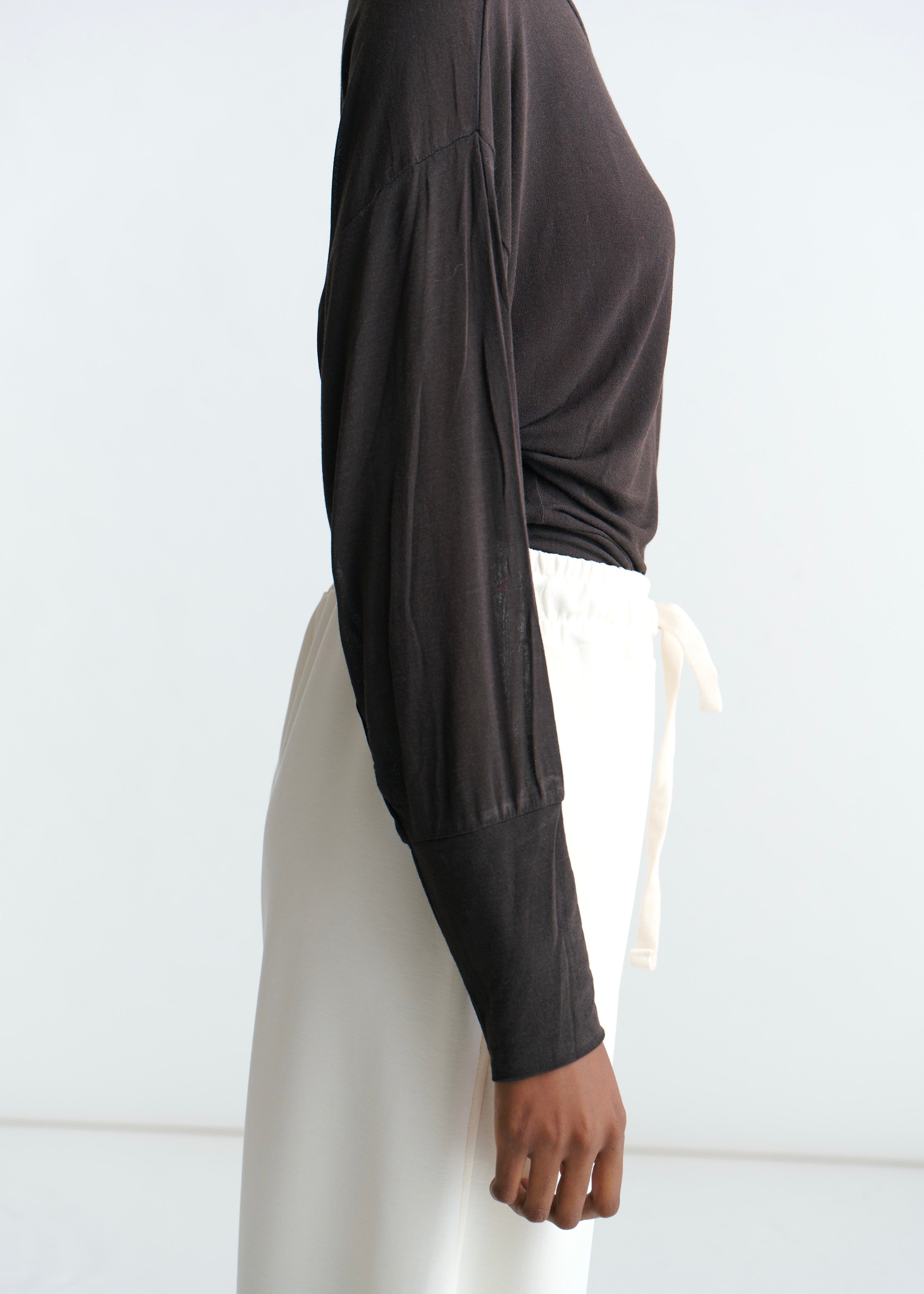 Italian Sheer Drape Dolman Top In Chocolate