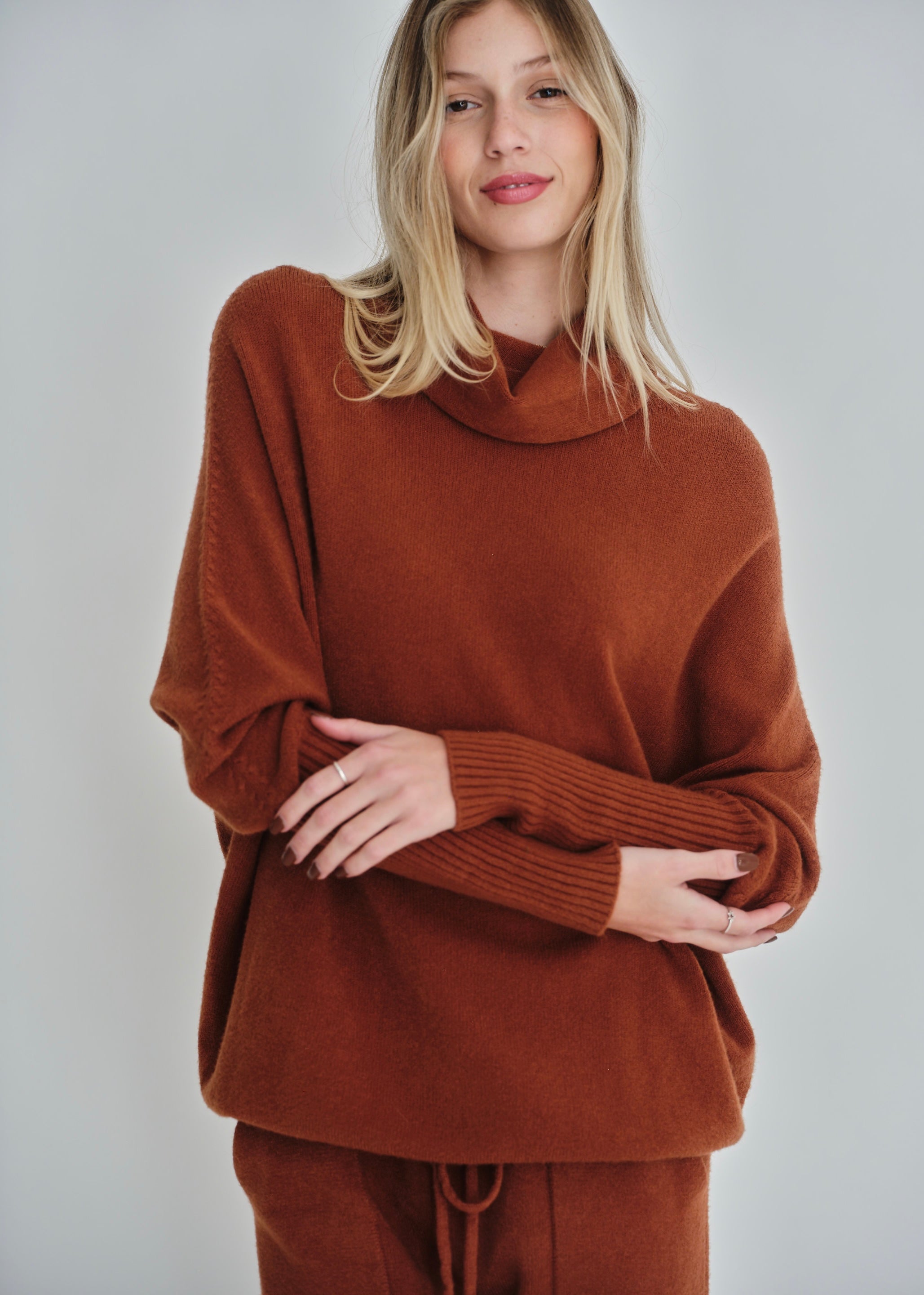 Giulia Italian Oversized Polo Neck In Tobacco