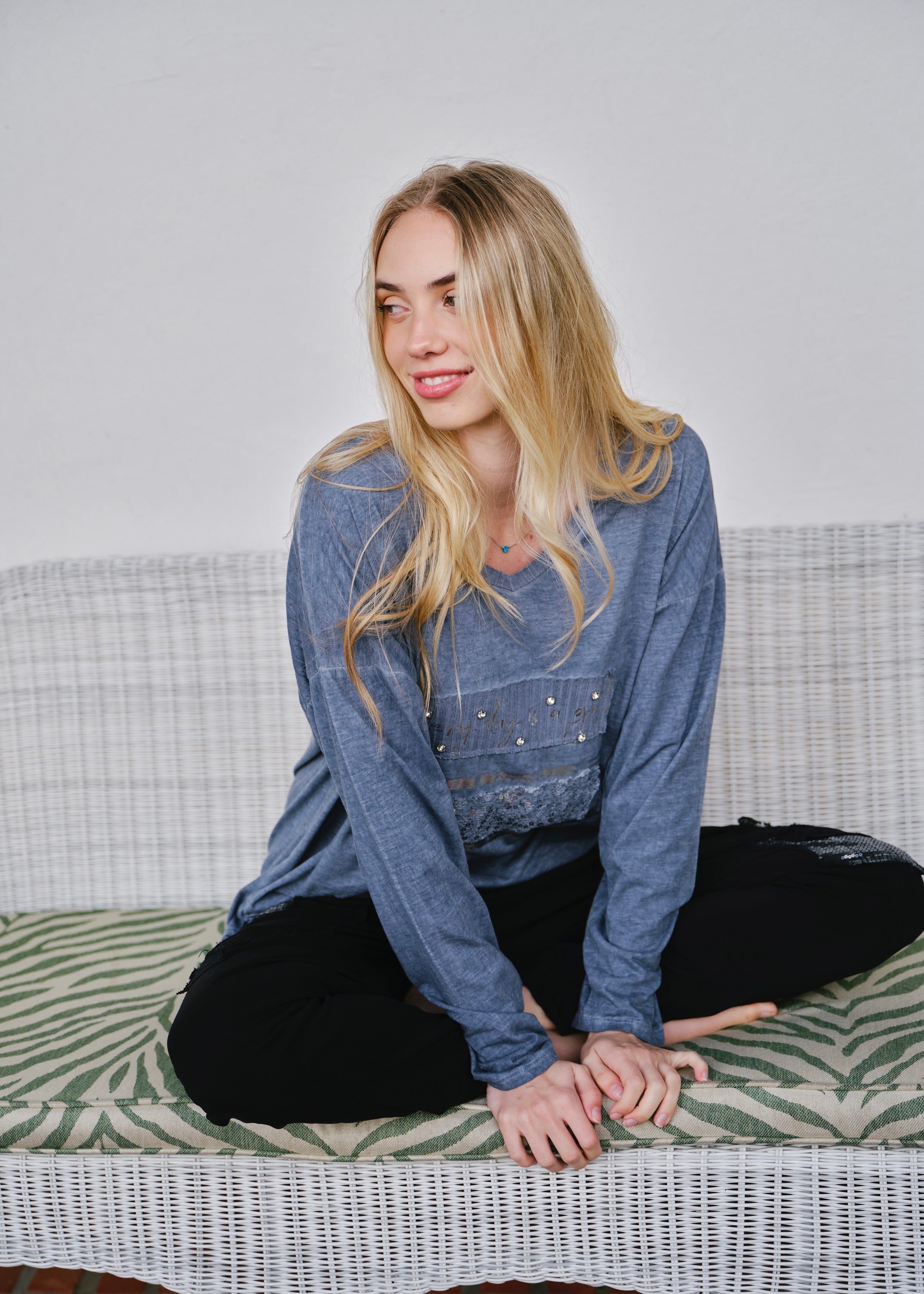 Everyday A Gift V-neck In Denim