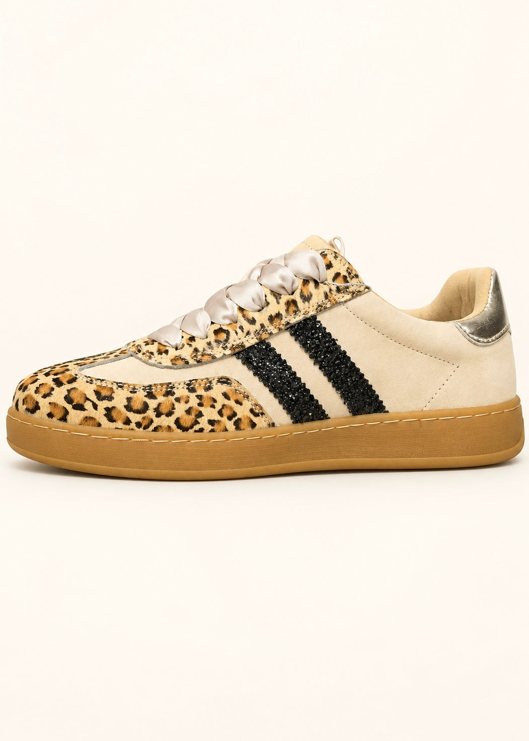 Julz Shiloh Leather Sneaker With Leopard Stripes In Beige