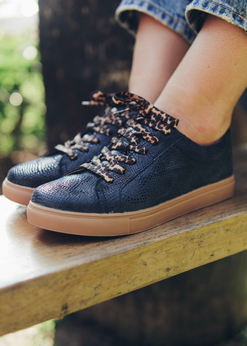 Remi Leather Sneaker In Navy Snake