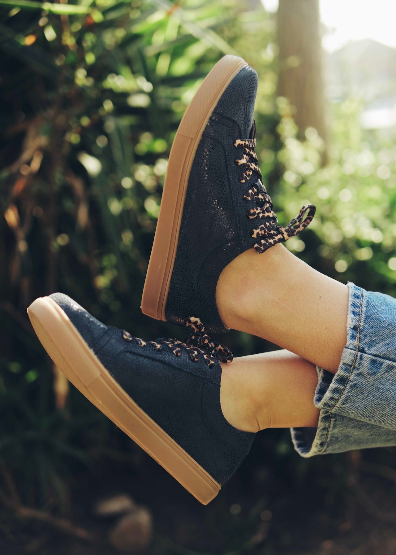 Remi Leather Sneaker In Navy Snake