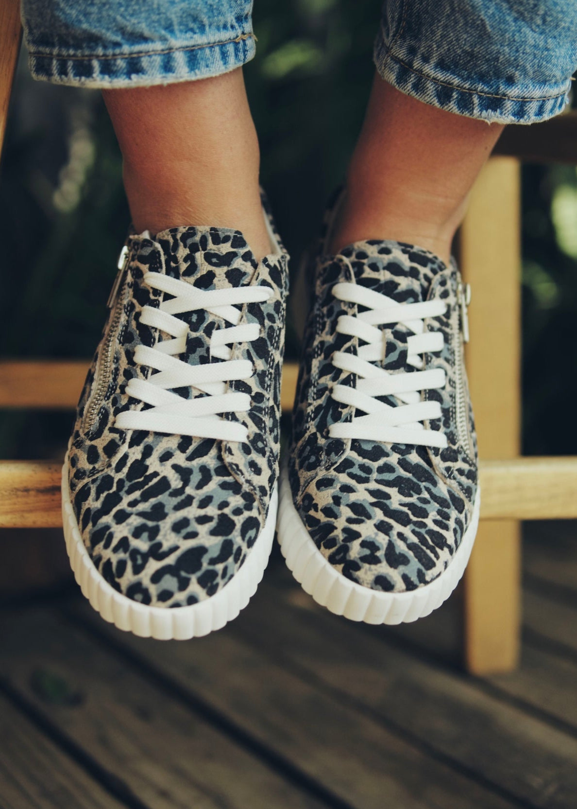 Callie Leather Sneaker With Leopard Print In Grey