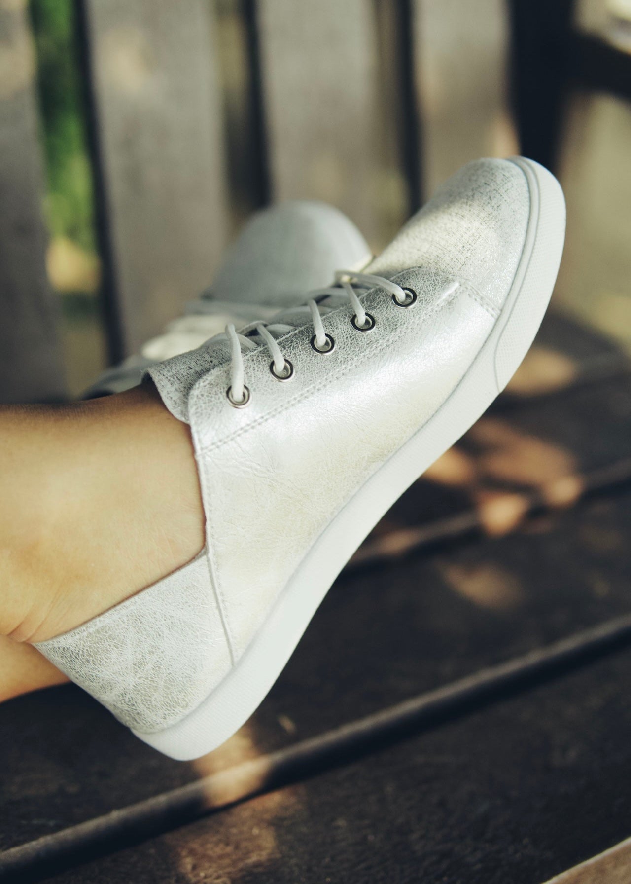 Vicki Leather Sneaker In Frosted Silver With Glitter Star