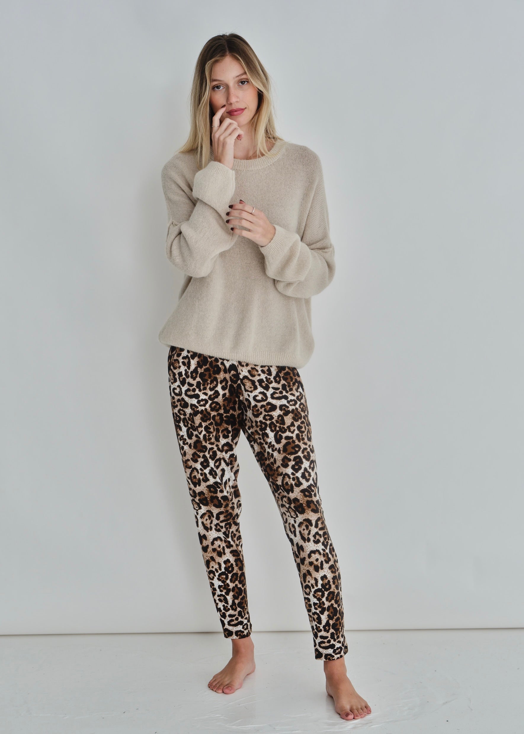 Classic Front Pleat Lounge Pants in Animal Print