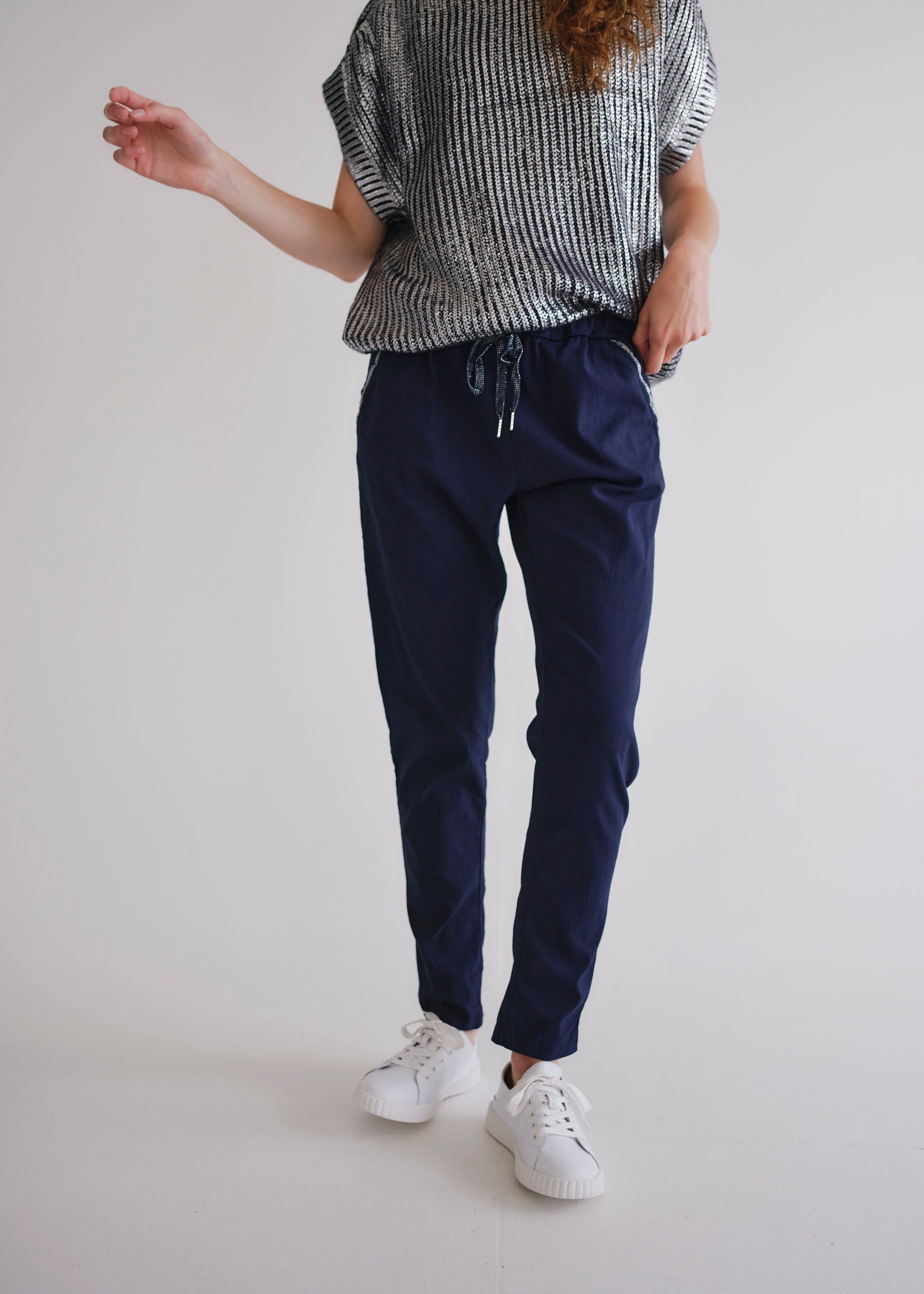Italian Jogger With Silver Lining In Marine Blue