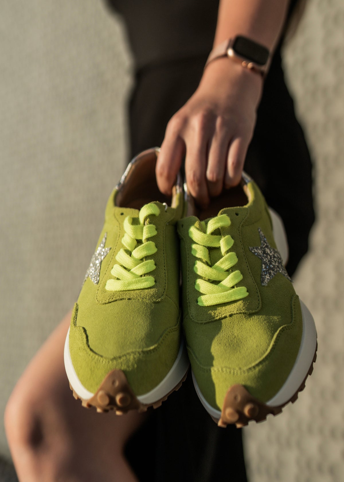 Julz Hunter Leather Sneaker In Lime