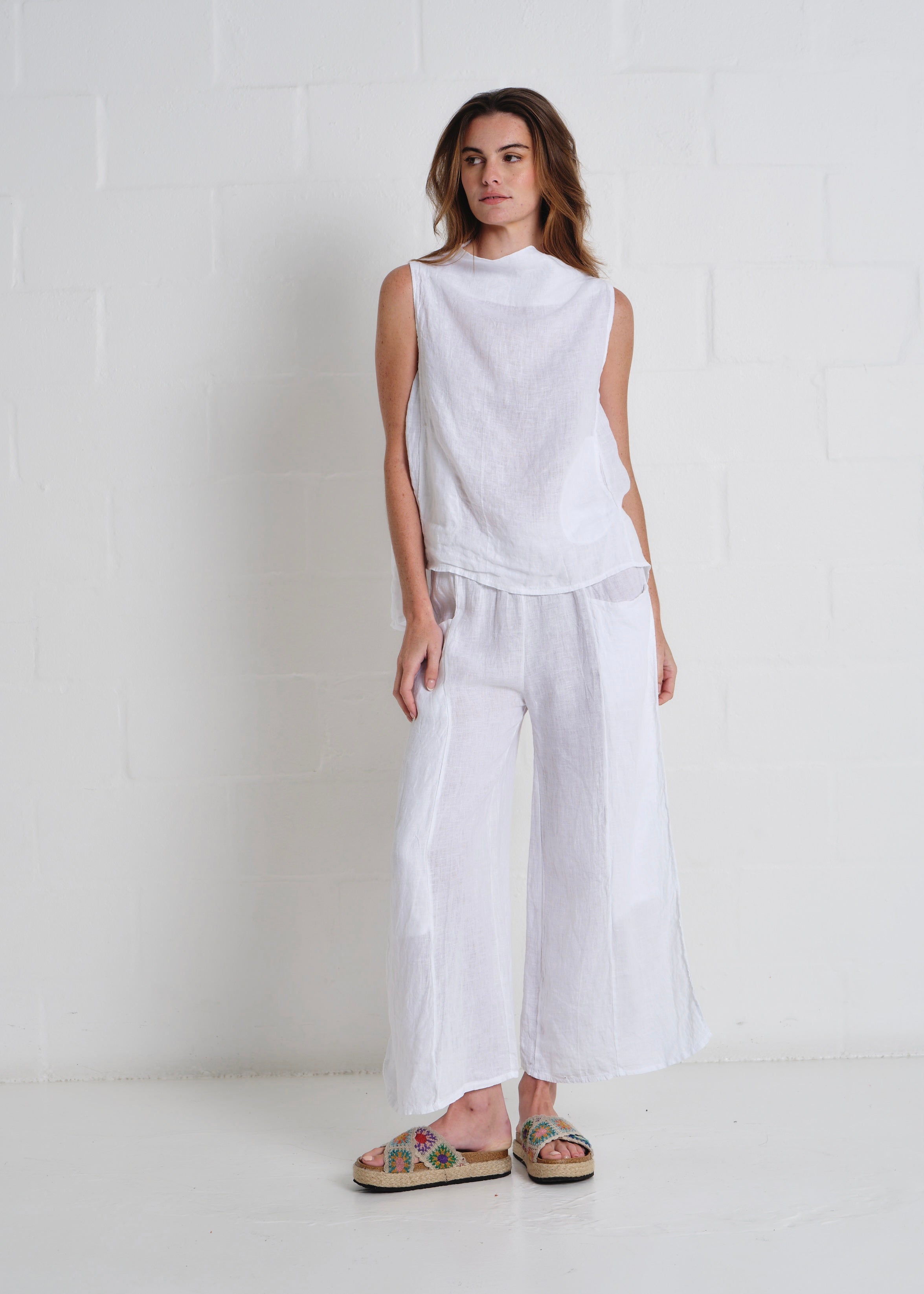 Portofino Side Slit Palazzo Pants In White
