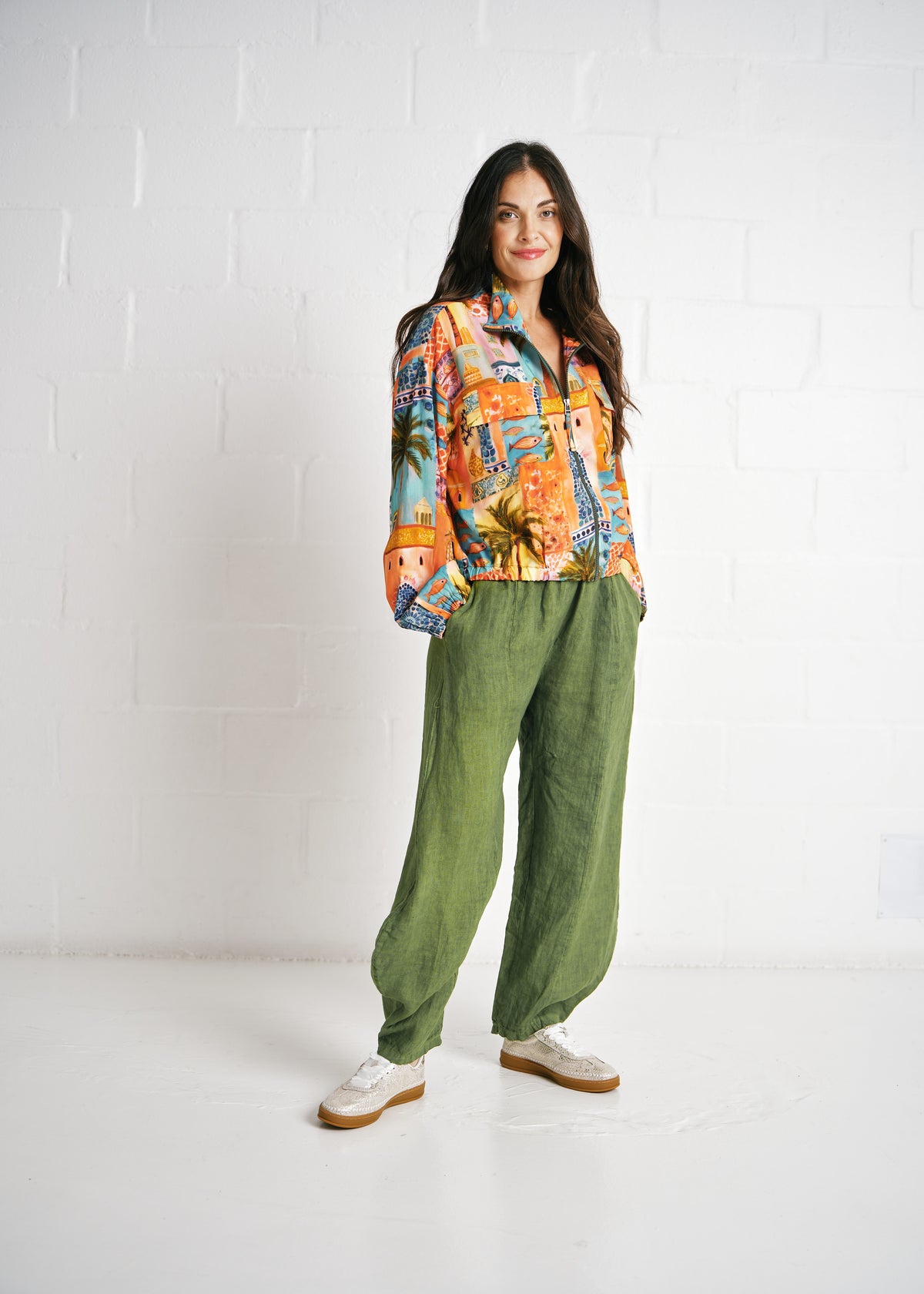 Antibes Italian Barrel Linen Pants With Belt In Khaki