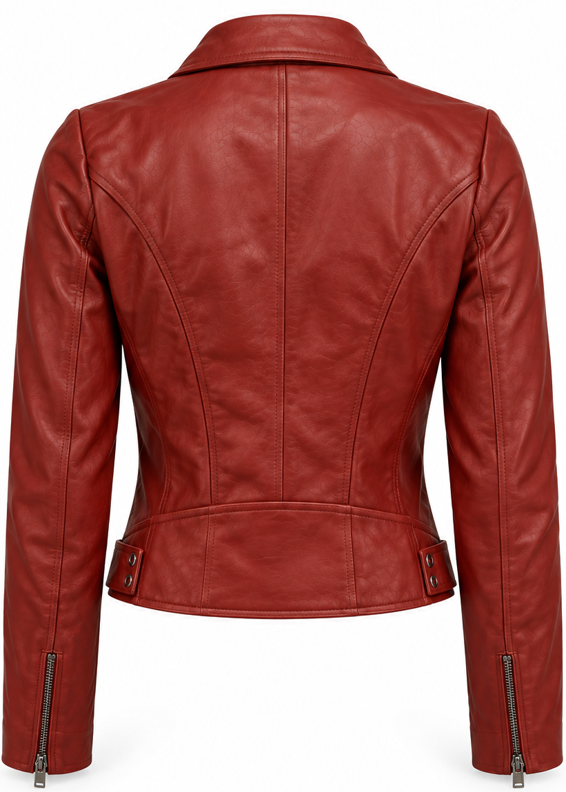 The Firestarter Genuine Lambskin Leather Biker Jacket in Red