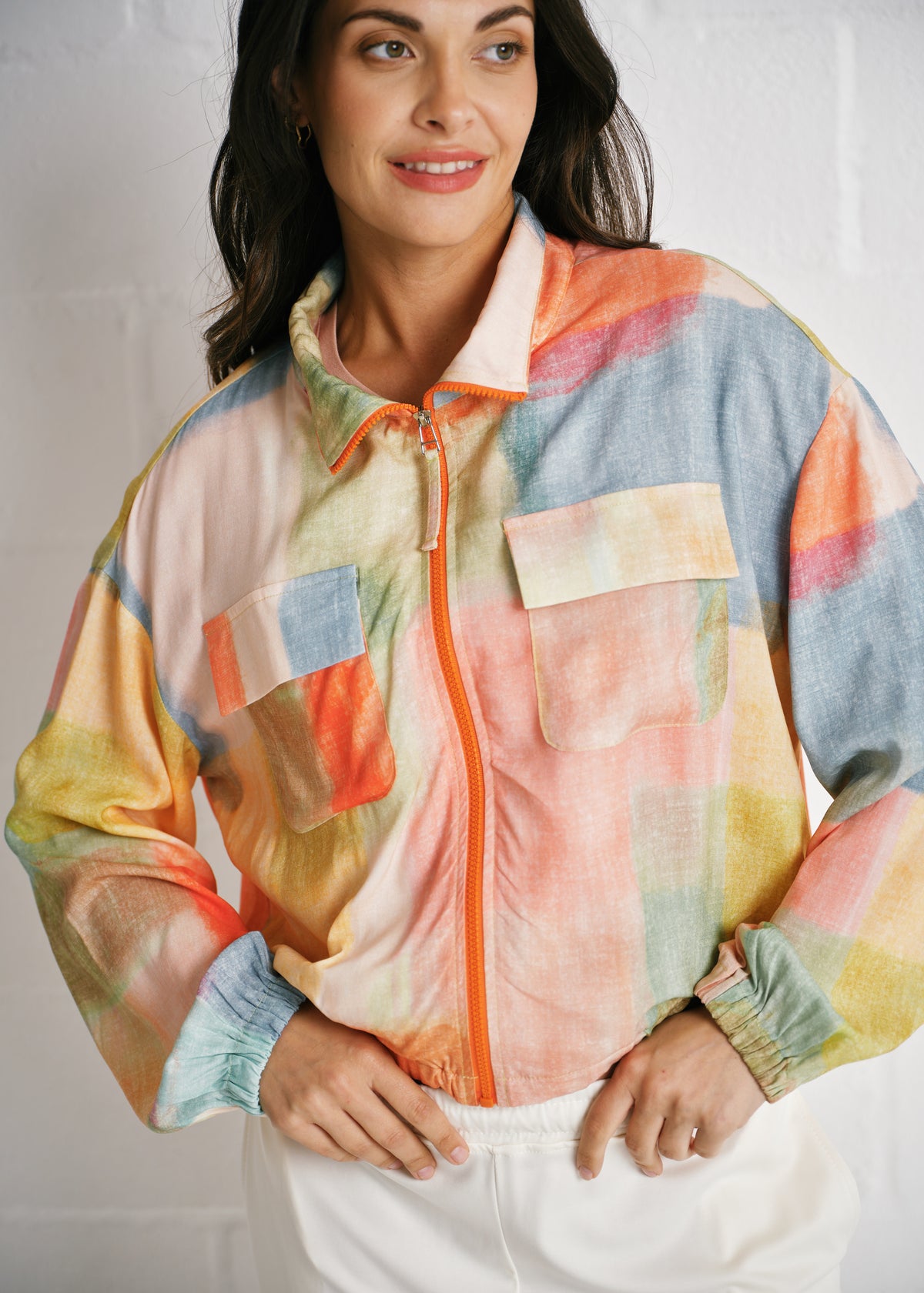 The Brushstroke Bomber Jacket In Geometric Print