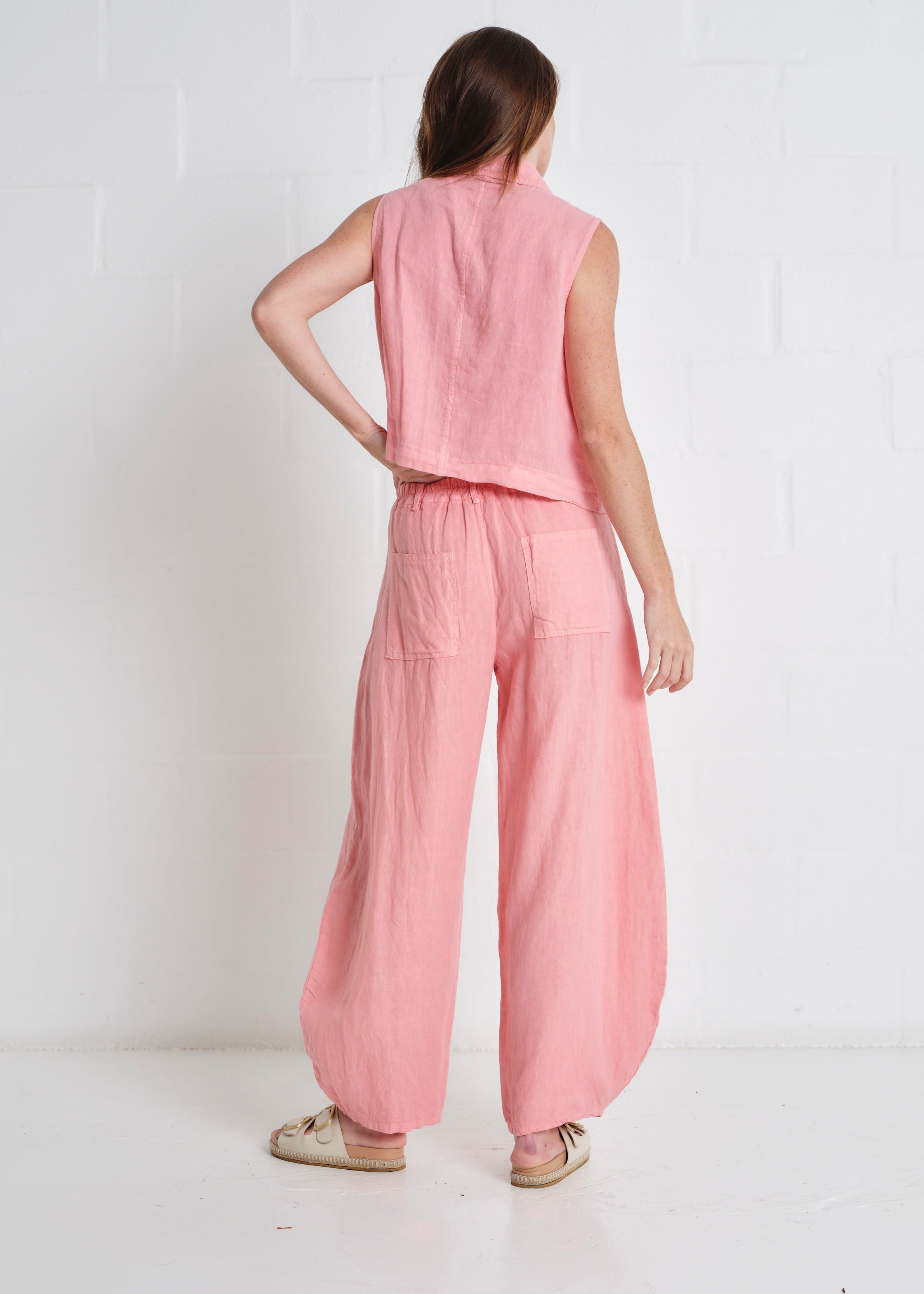 Positano Italian Linen Barrel Pants in Guava Pink