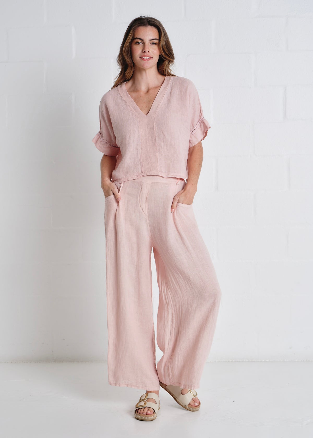 Havana Palazzo Pants With Pockets In Blush