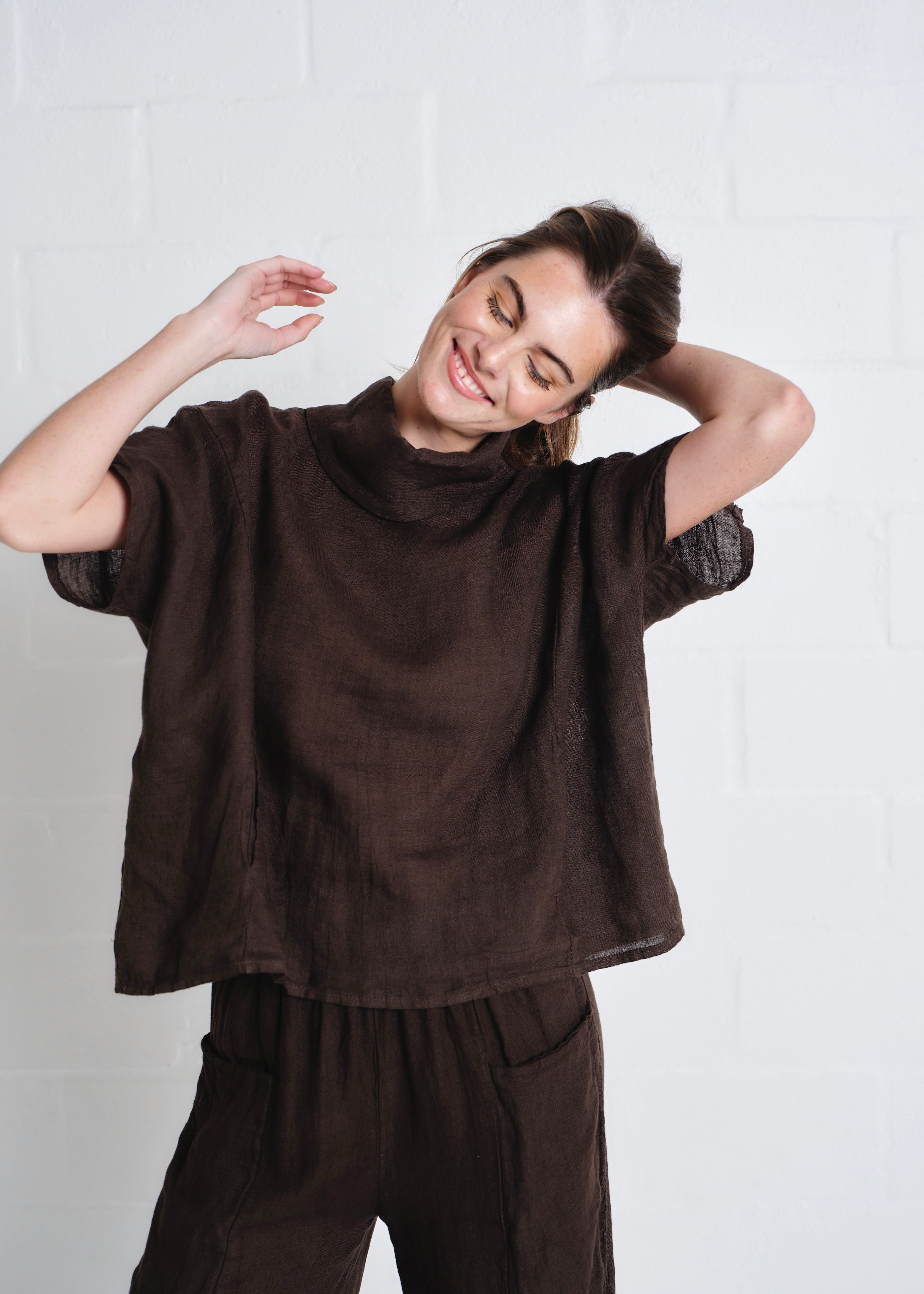 Laurent Cowl Neck Top In Chocolate