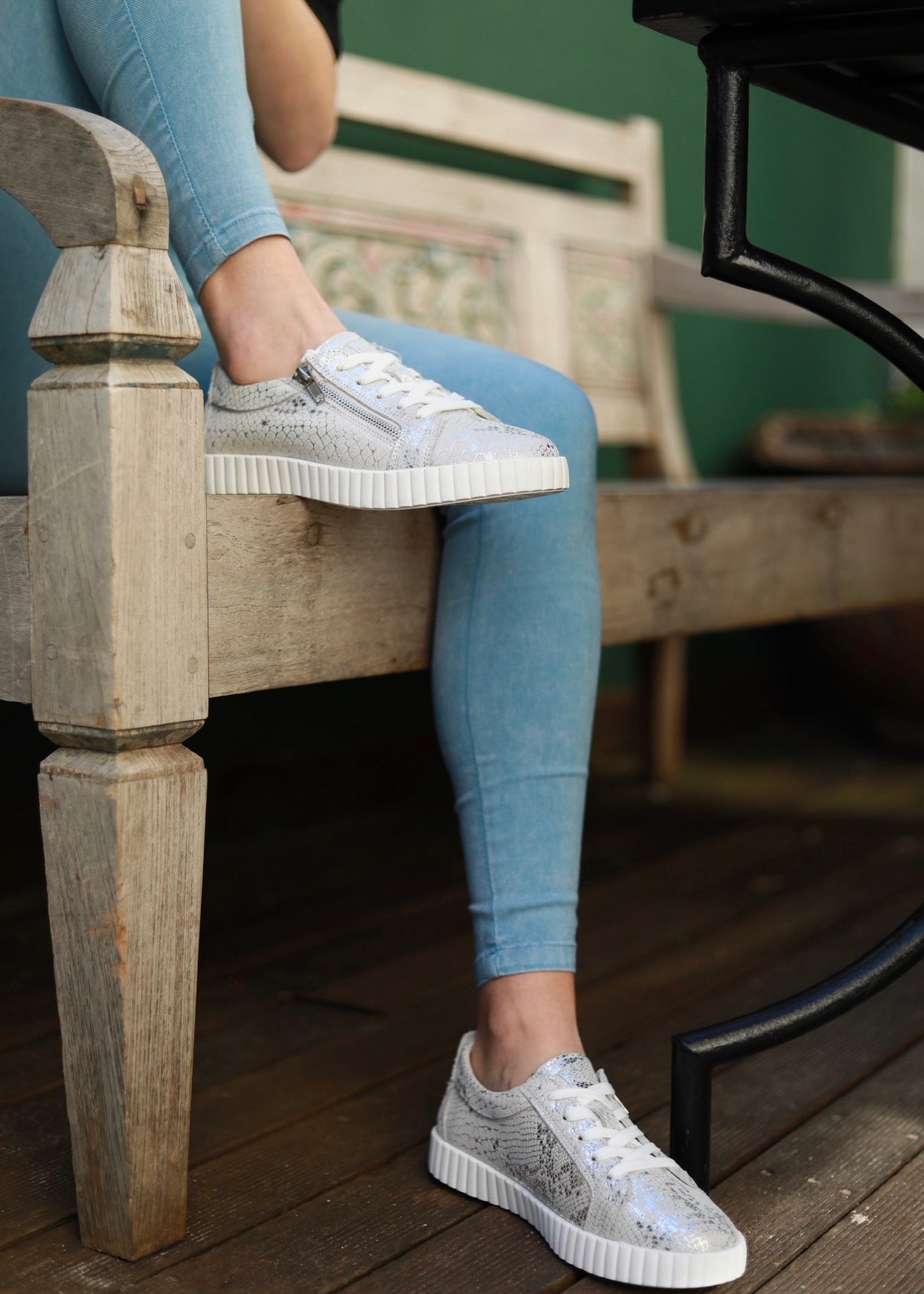 Callie Leather Sneaker With Silver Snake Print