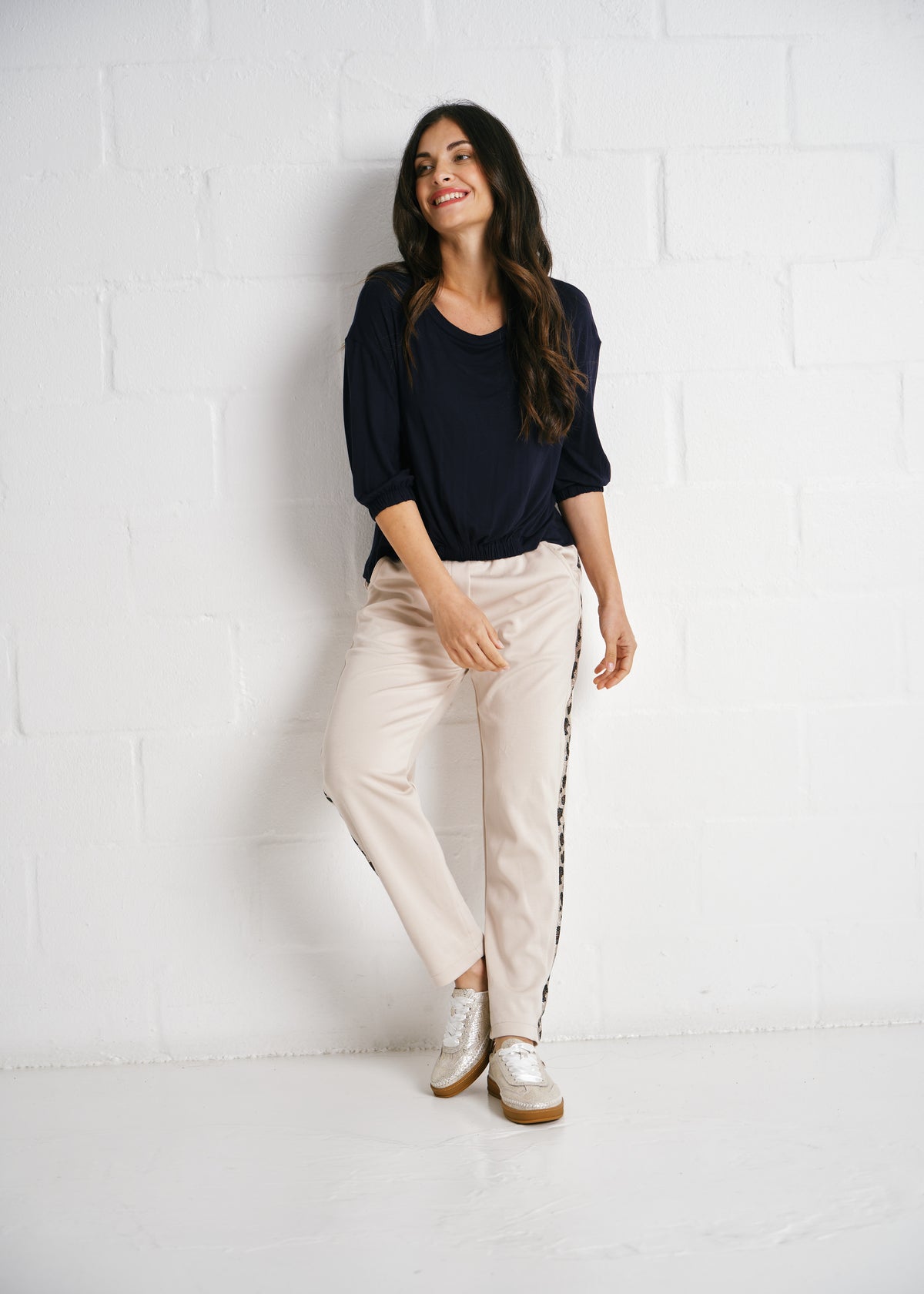 Verona Gathered Waist Tee In Navy