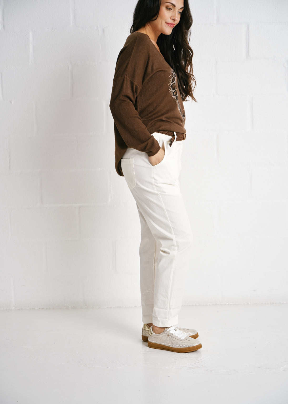Sicily Pants Braided Belt In Cream