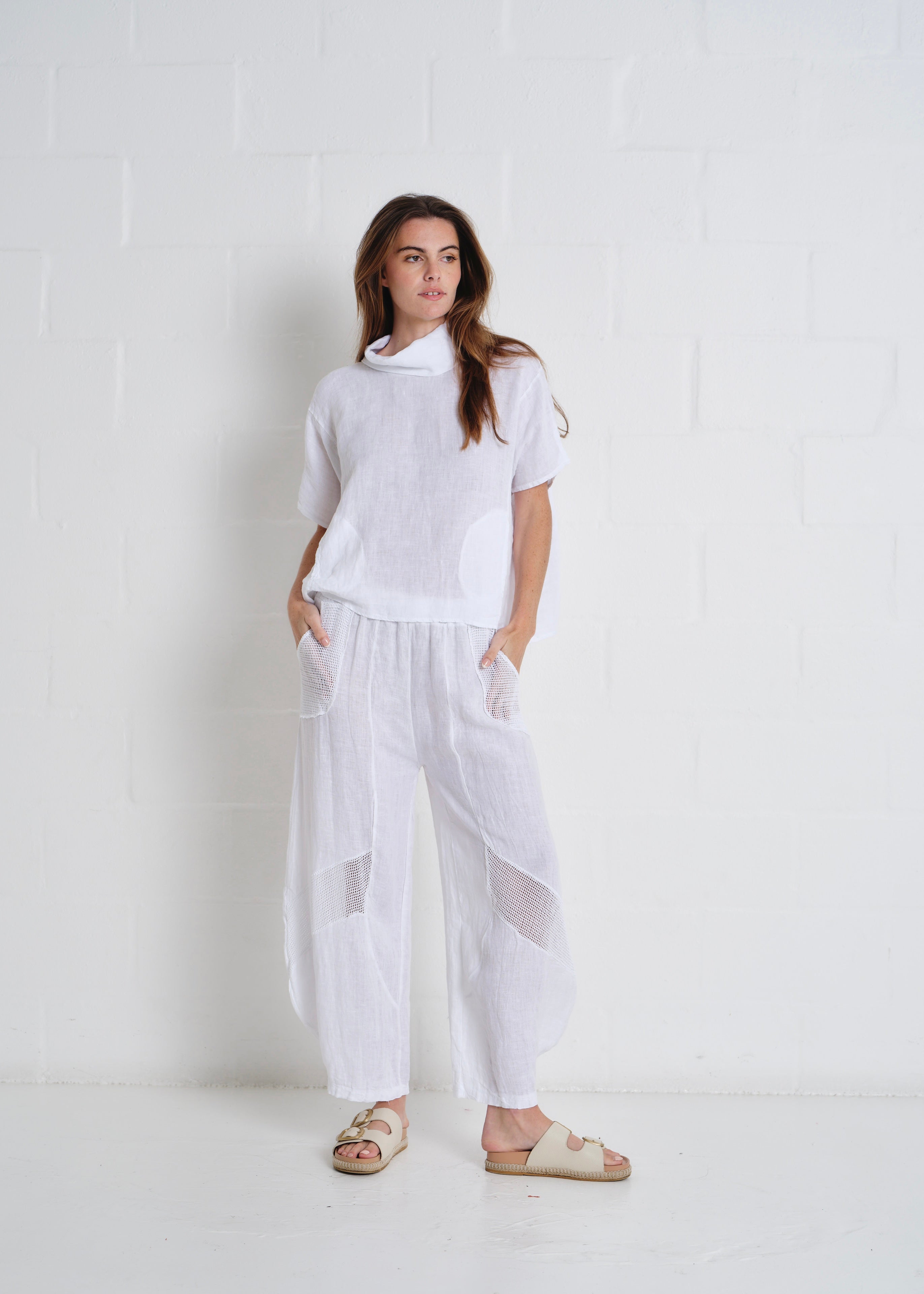 Laurent Cowl Neck Top In White