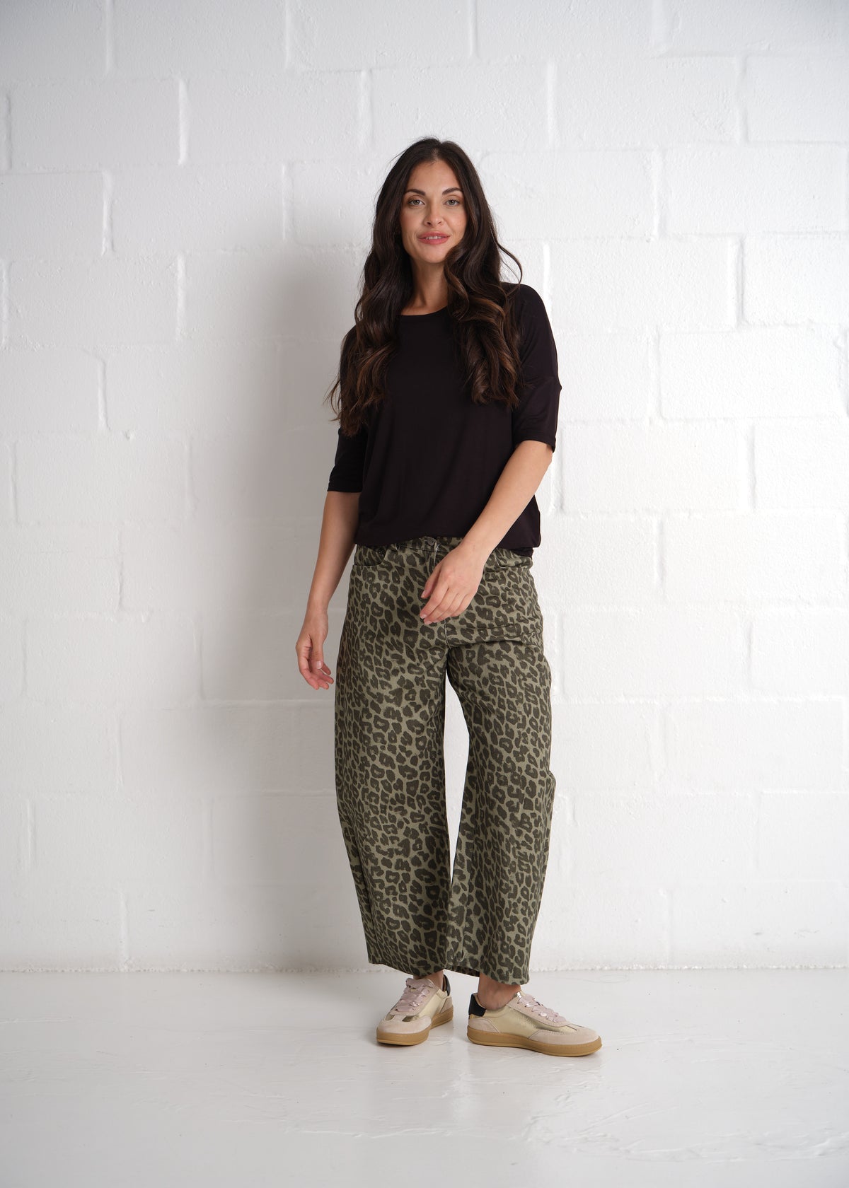 Kruger Leopard Print Wide Leg Pants In Khaki