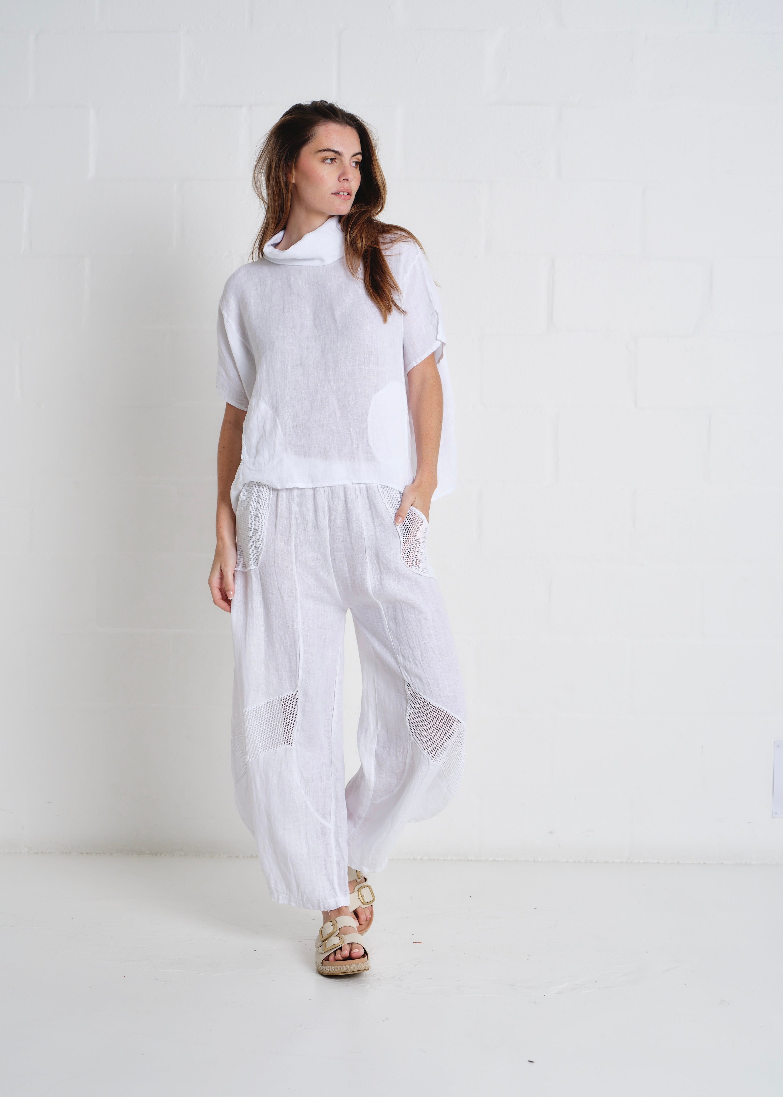 Laurent Cowl Neck Top In White