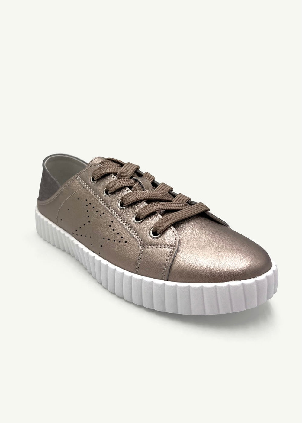 Valentina Leather Sneaker With Glitter in Pewter