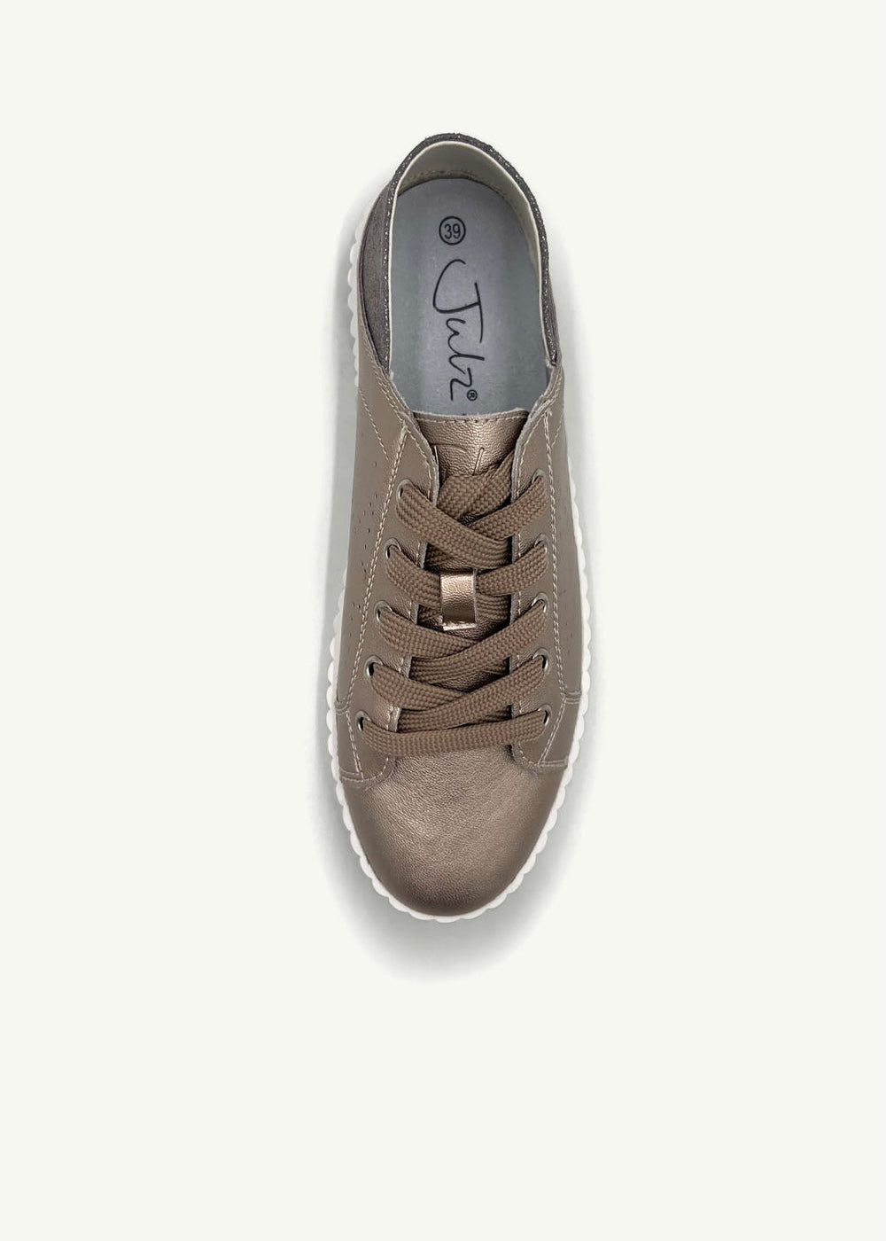 Valentina Leather Sneaker With Glitter in Pewter