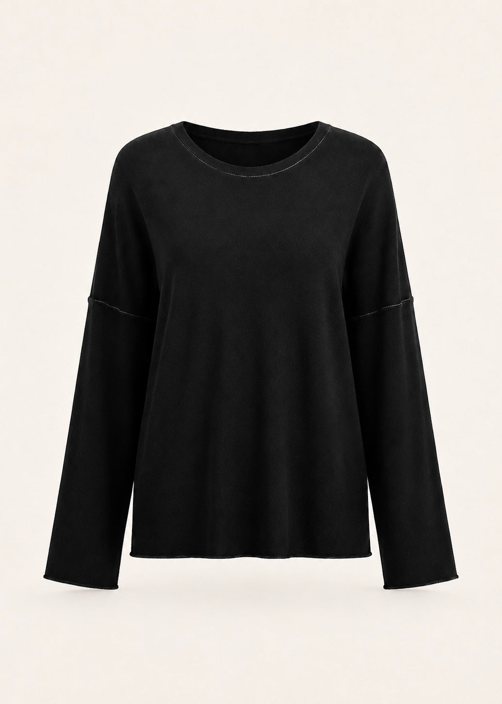 Irvine Wool Blend Contrast Stitch Knit in Black