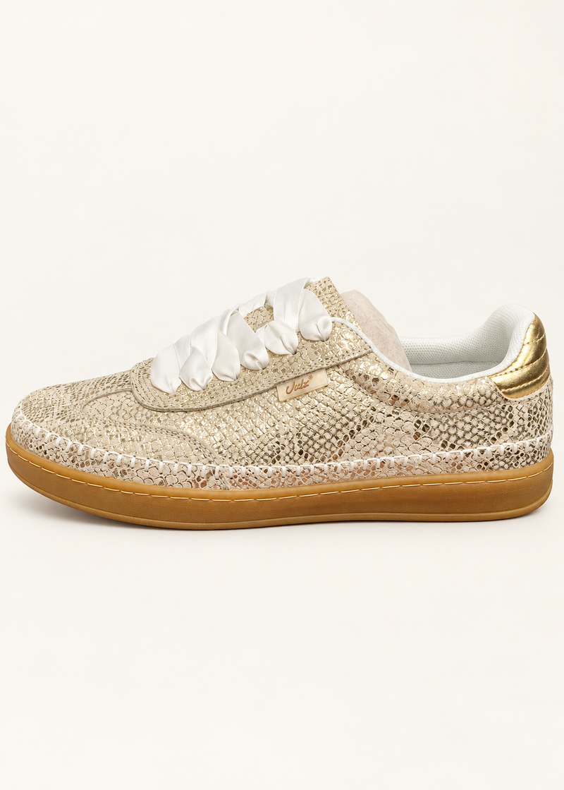 Julz Wendy Leather Sneaker With Snake Print In Gold