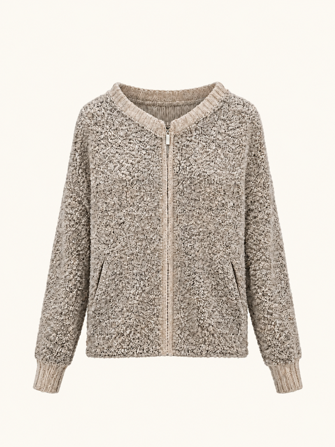 Laguna Chunky Zip Bomber Knit In Beige