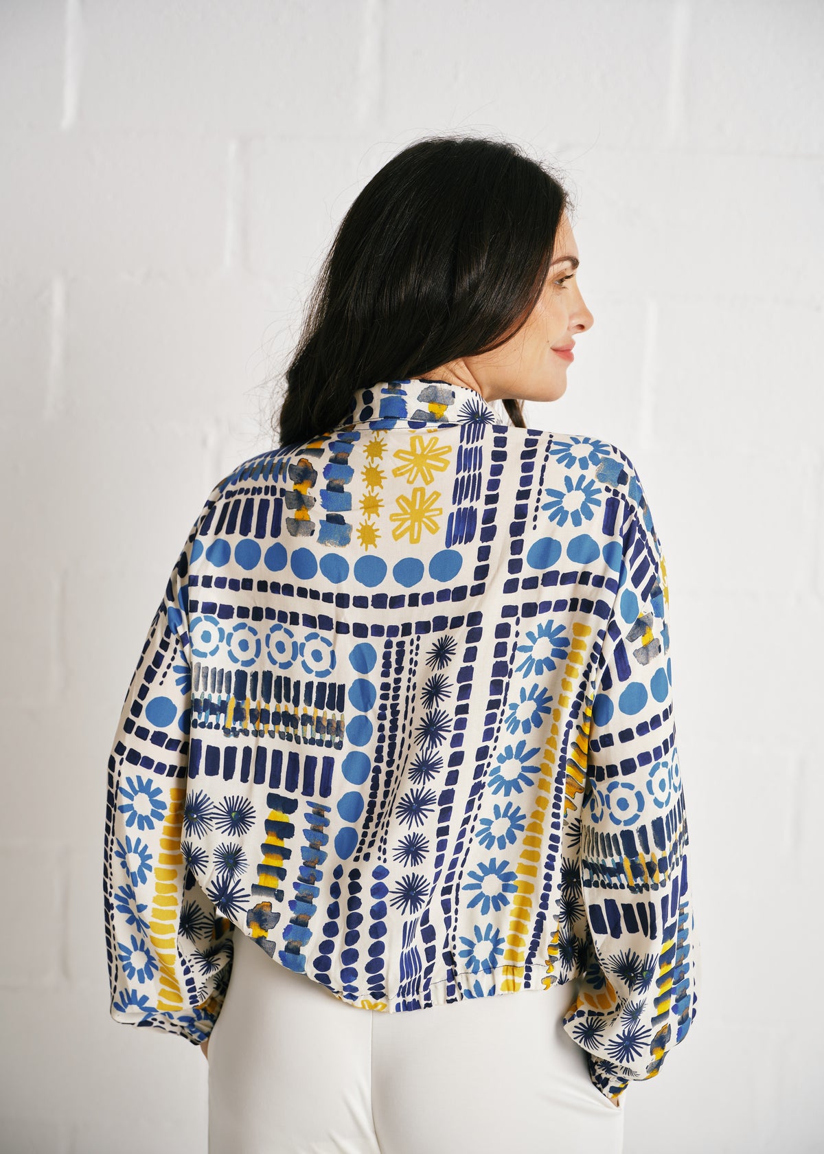 The Brushstroke Bomber Jacket With Abstract Print In Cream