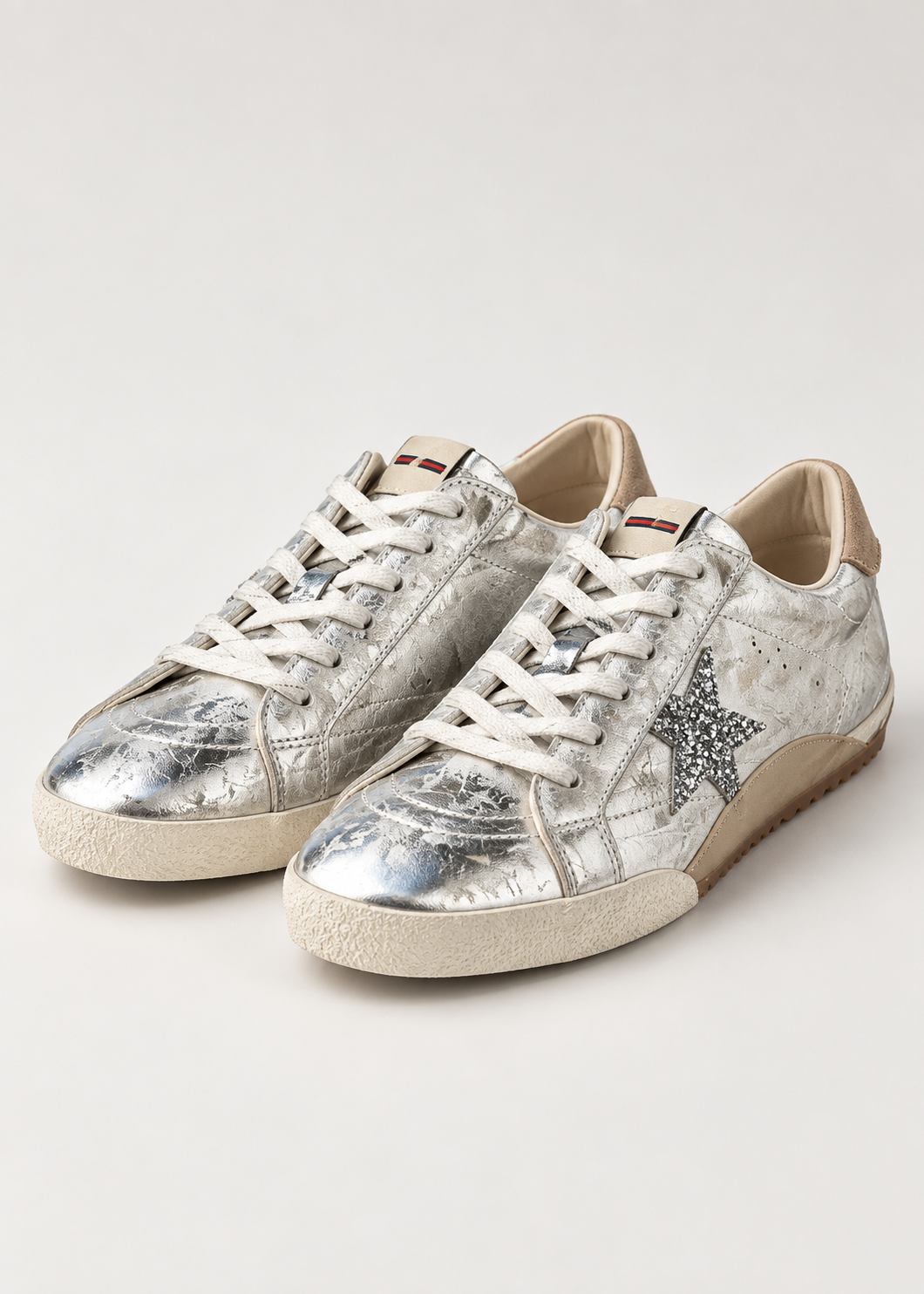 Julz Vespa Leather Sneaker In Metallic Silver