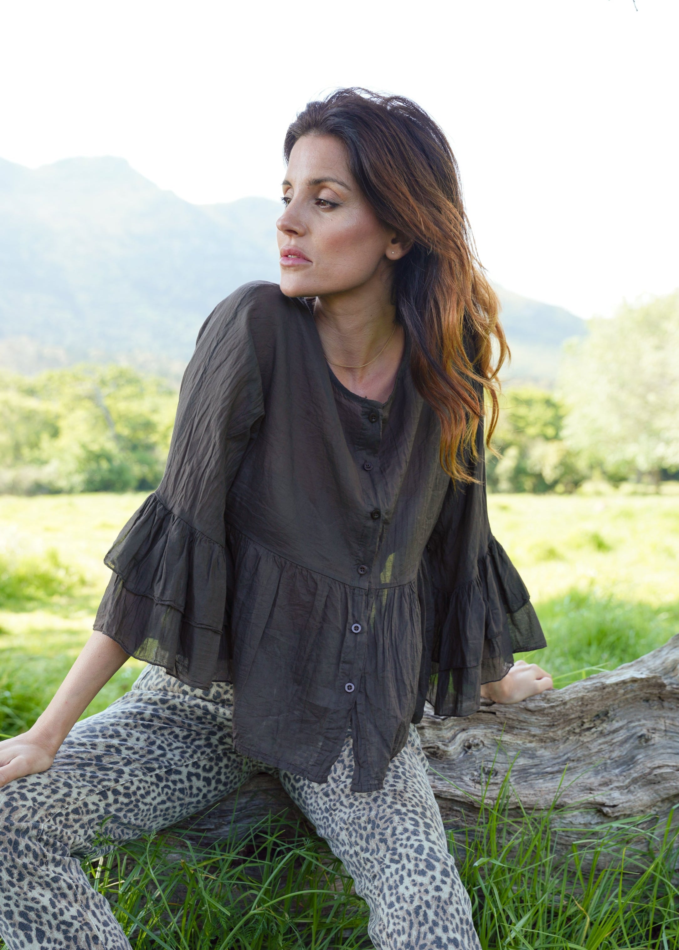 Gia Italian Cotton Boho Blouse In Chocolate