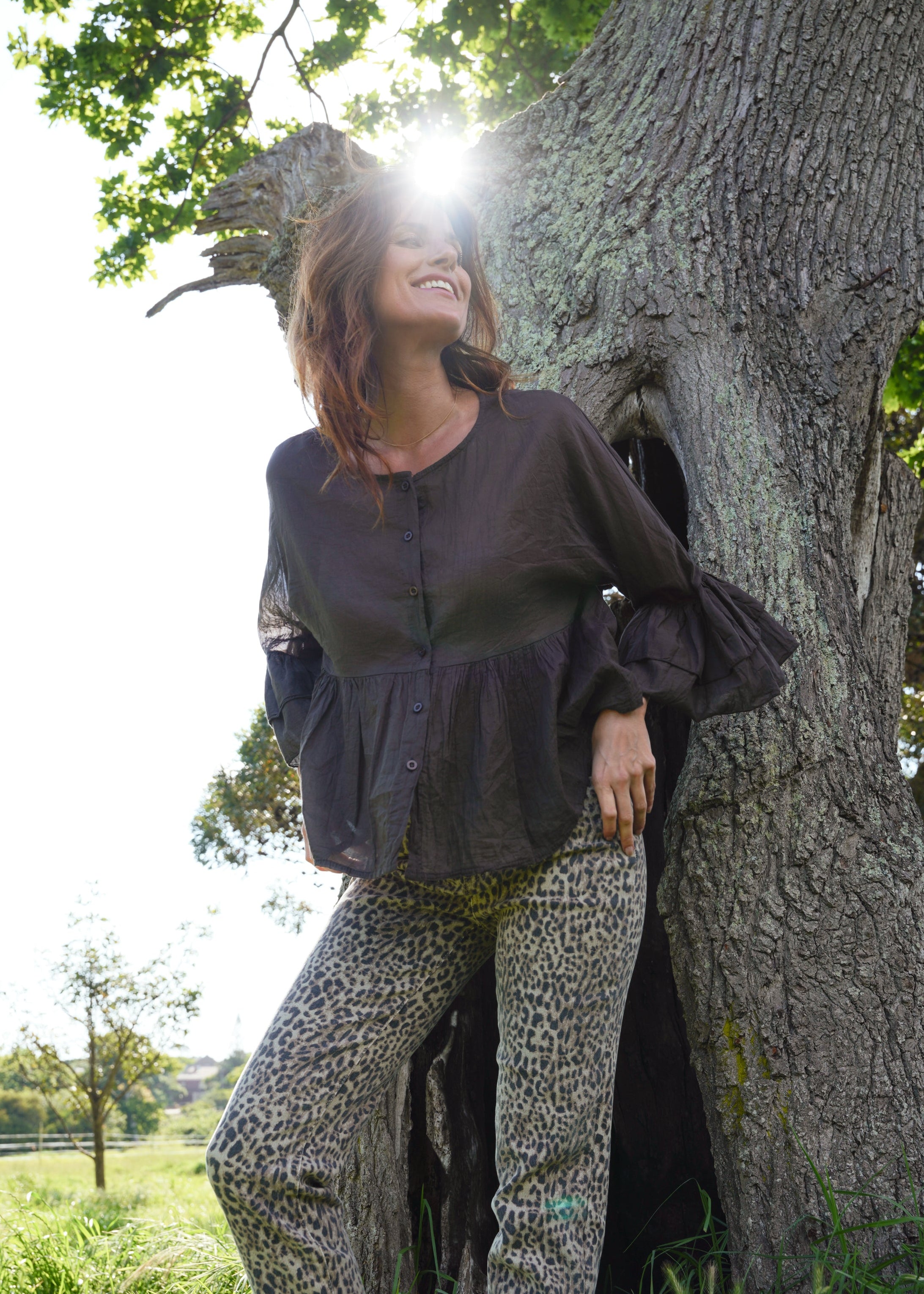 Gia Italian Cotton Boho Blouse In Chocolate