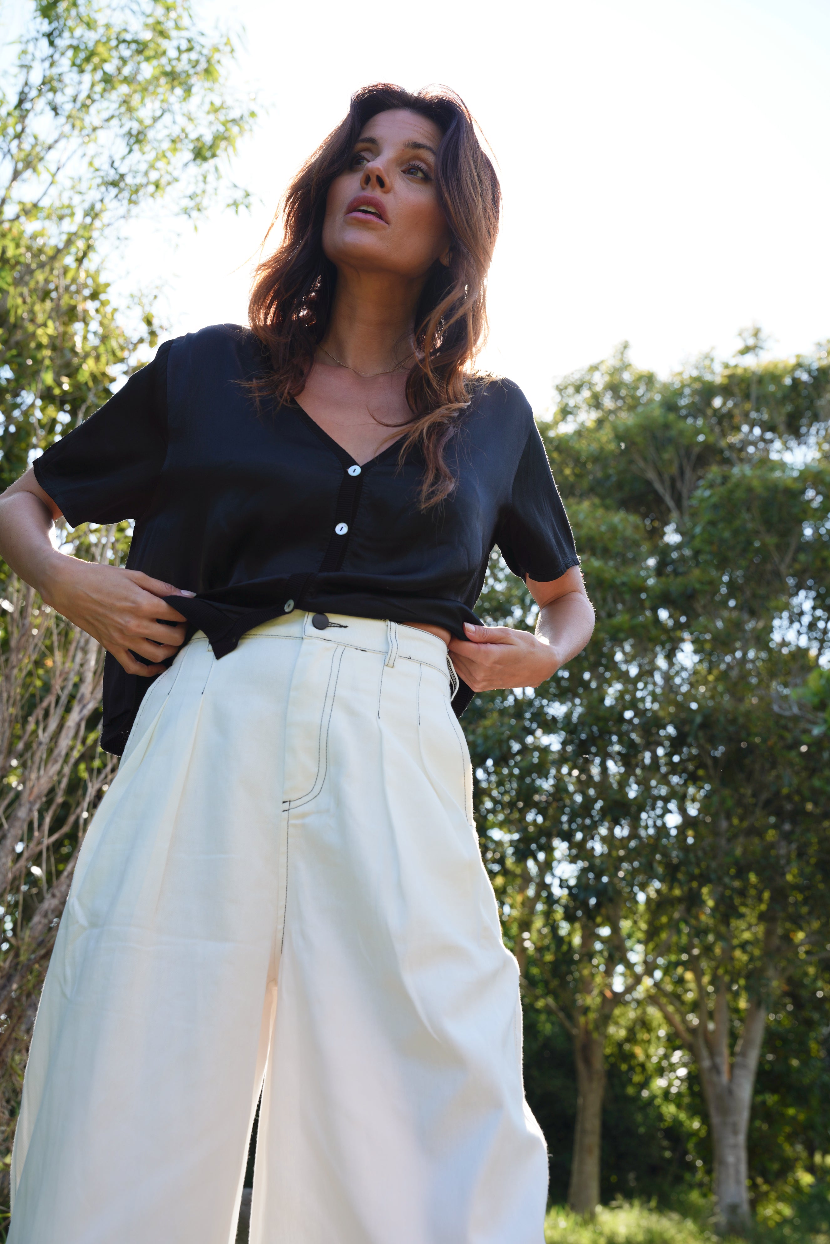 Charli Palazzo Jeans with front Pleats in White