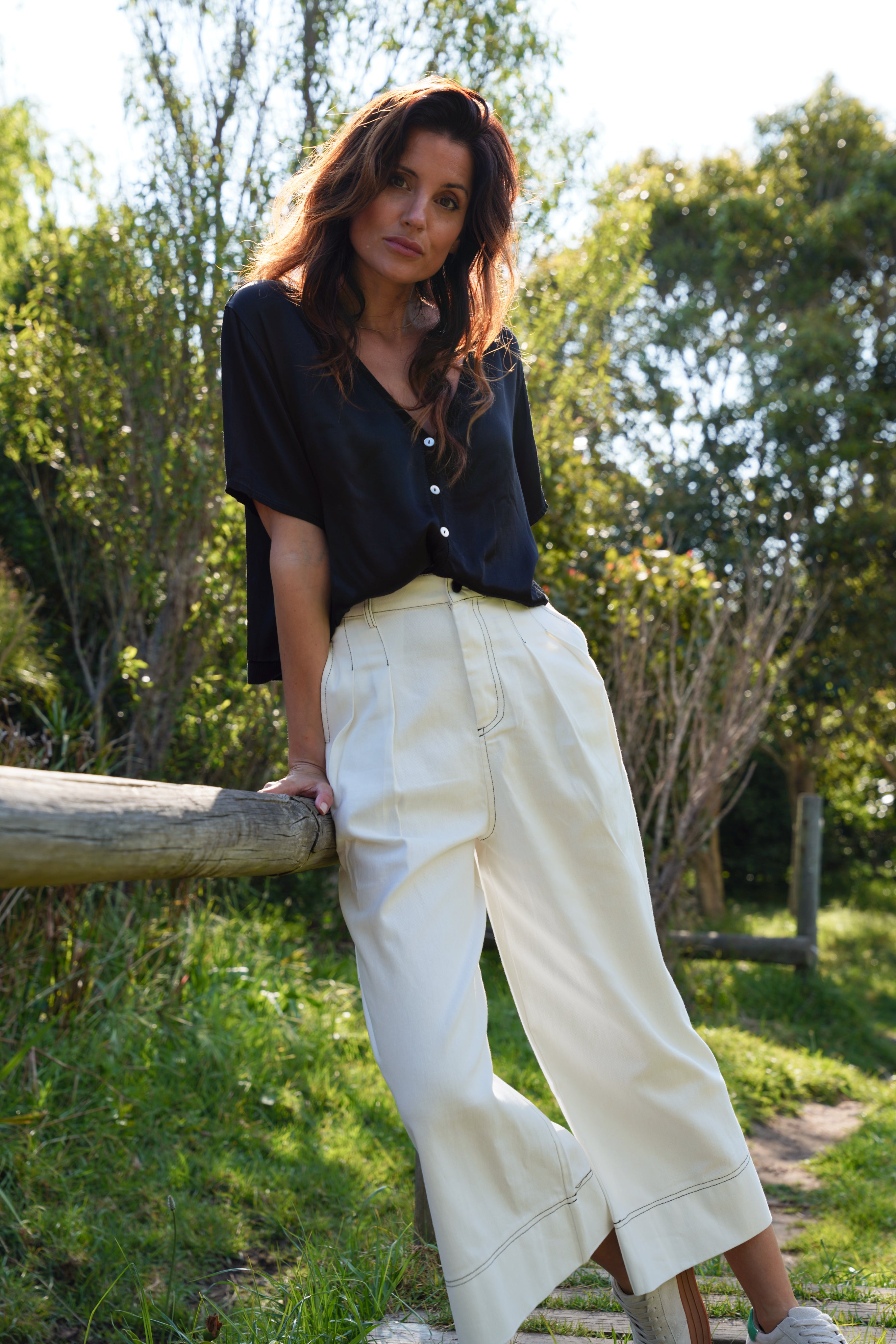 Italian Satin Blouse With V and front Buttons In Black
