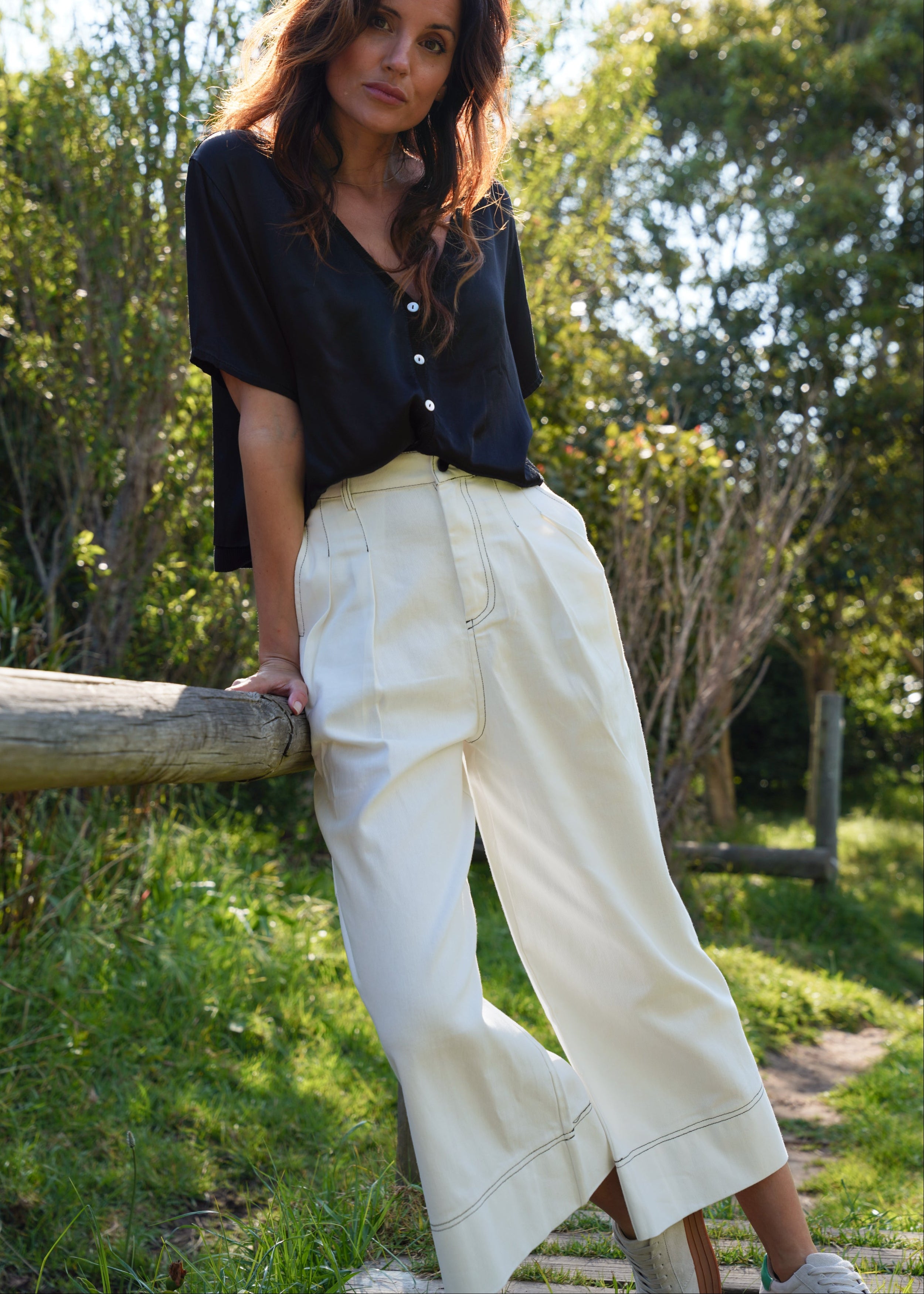 Charli Palazzo Jeans with front Pleats in White