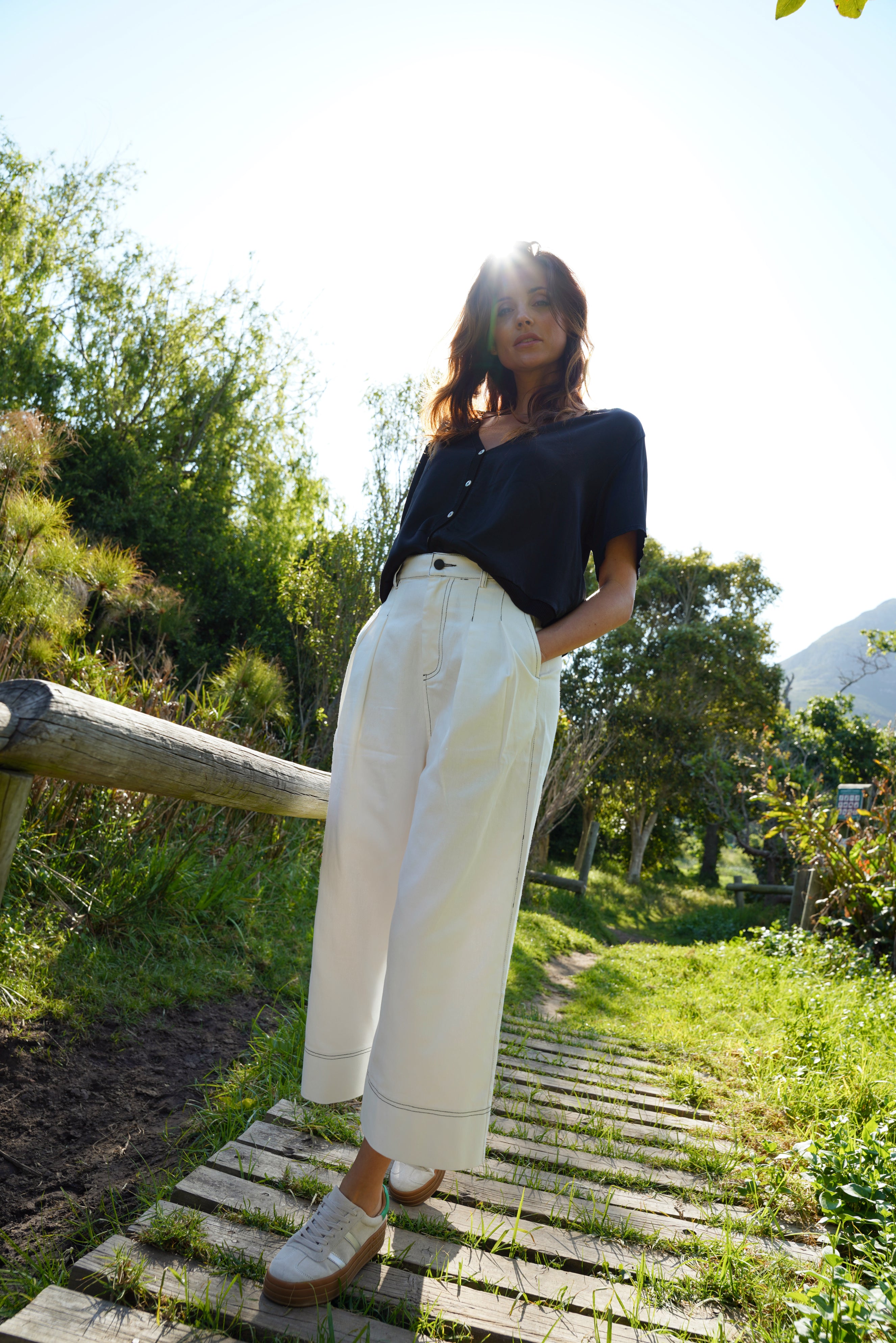Charli Palazzo Jeans with front Pleats in White