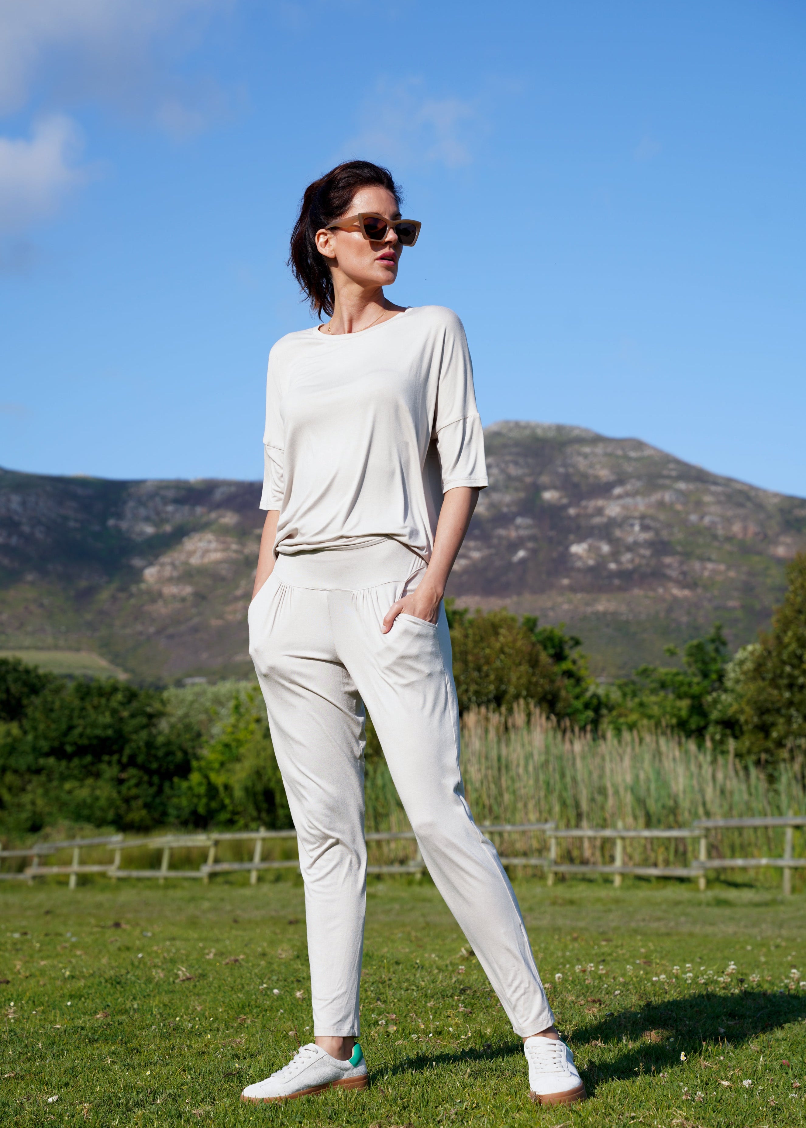 Classic Front Pleat Lounge Pants in Stone