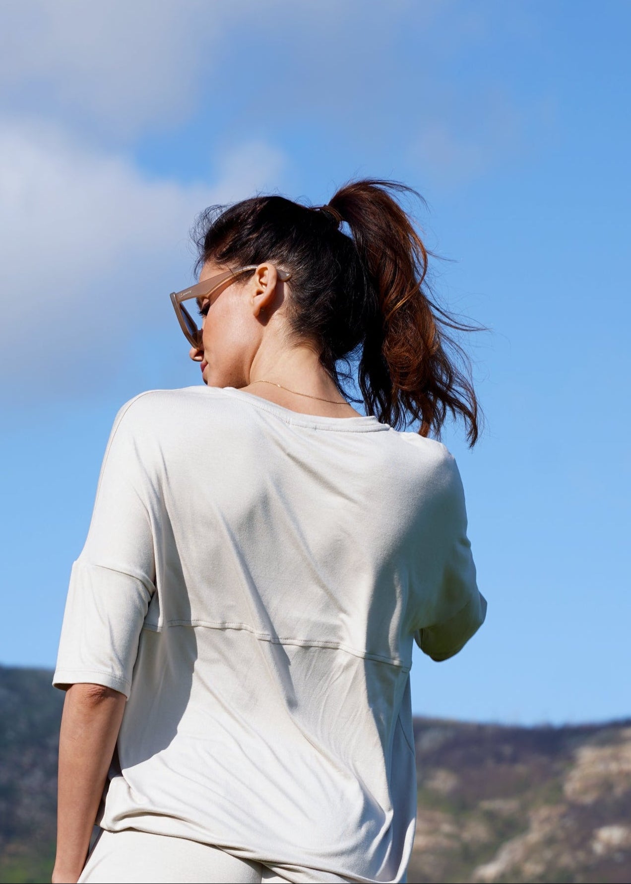 Classic Lounge Tee with Back Seam in Stone