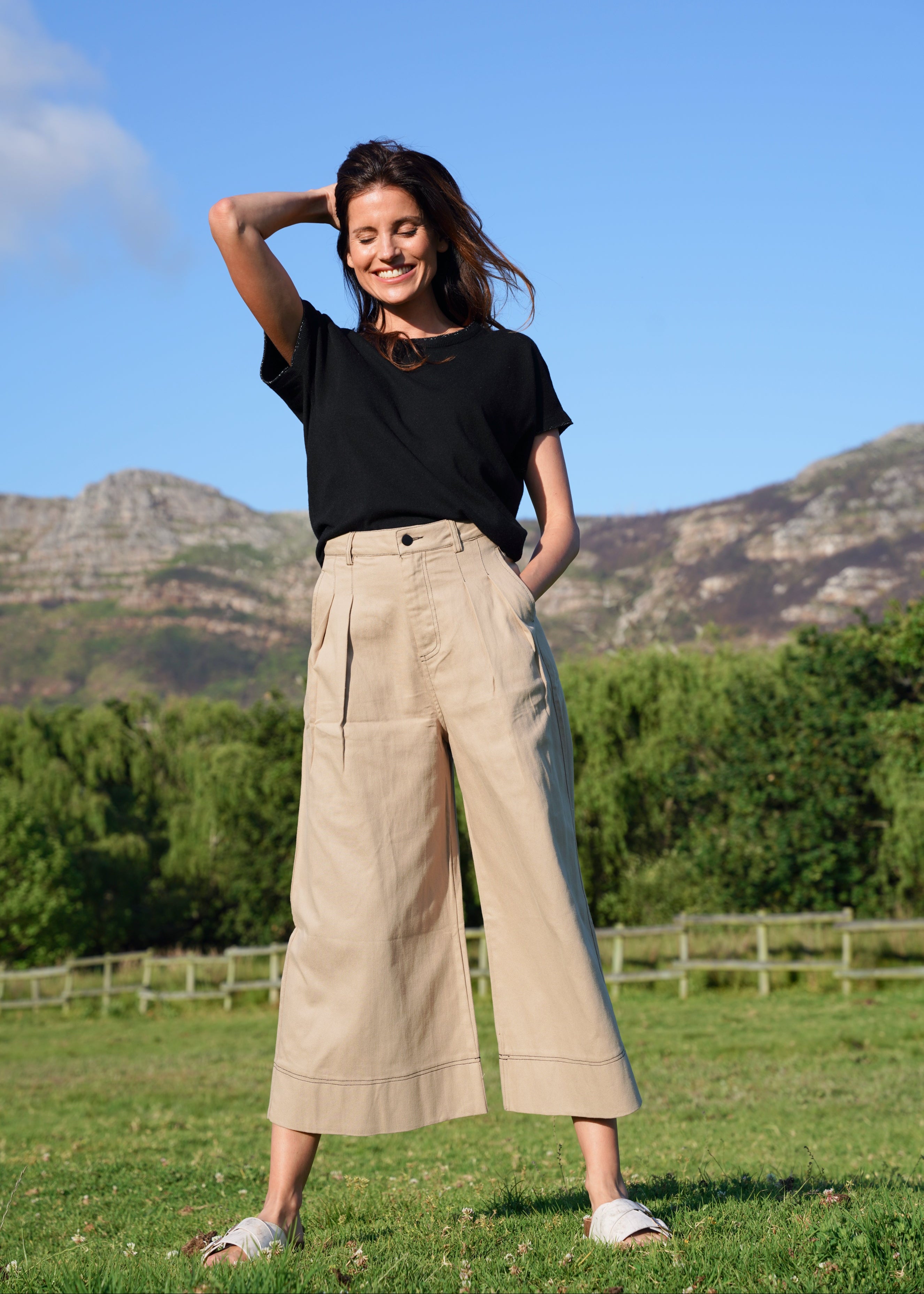 Charli Palazzo Trousers with front Pleats in Taupe