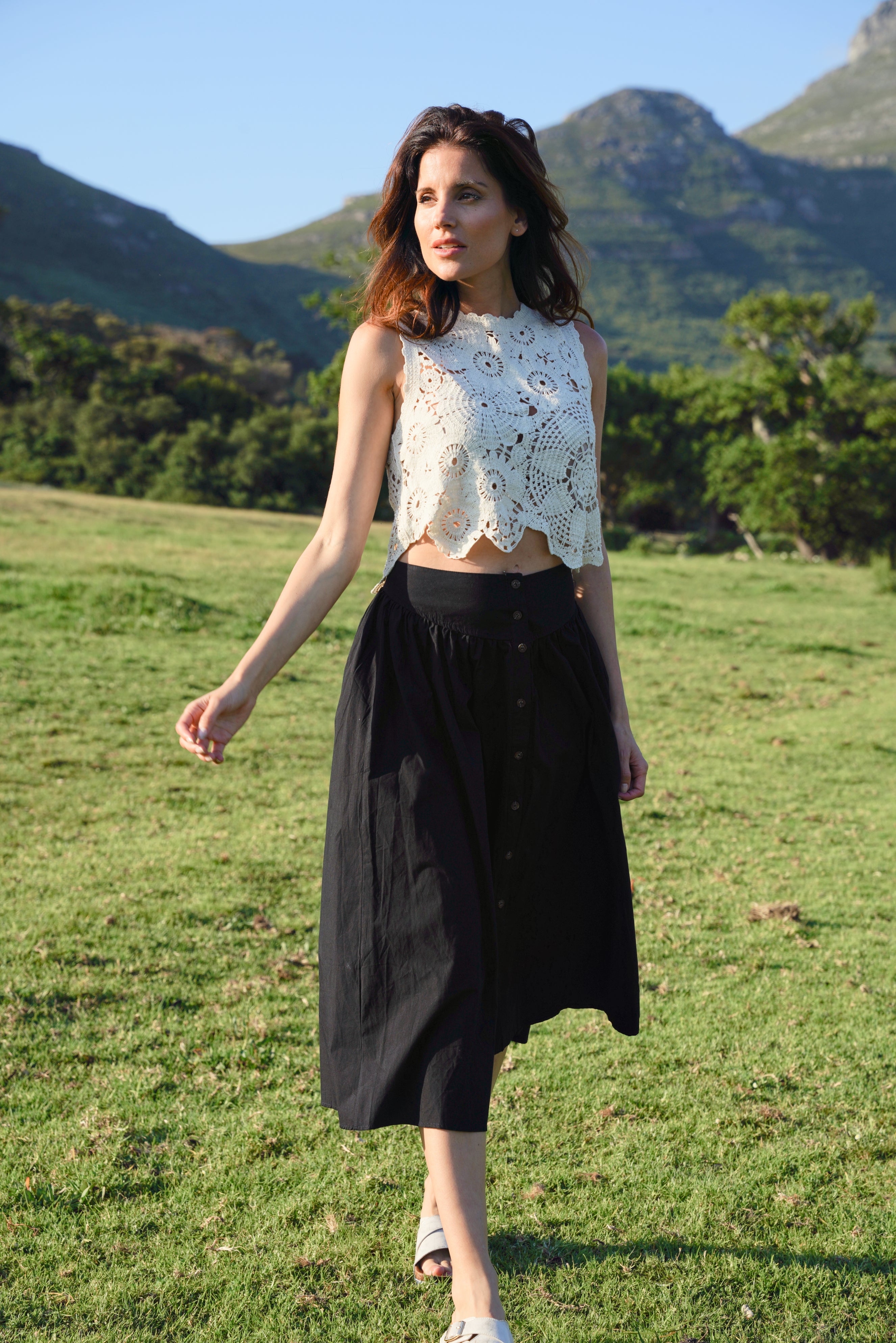 Nara Crochet Cotton Top In Beige