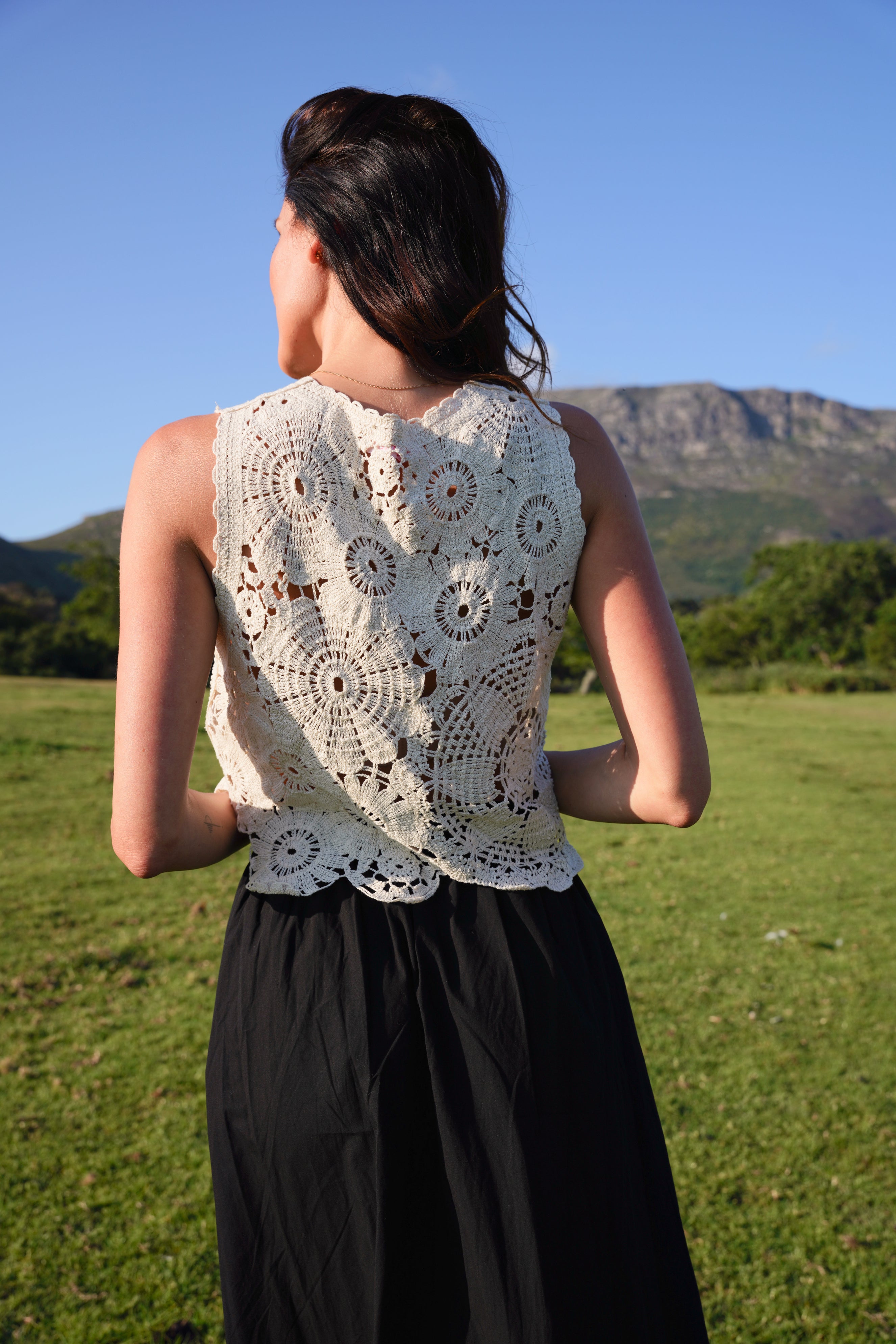 Nara Crochet Cotton Top In Beige