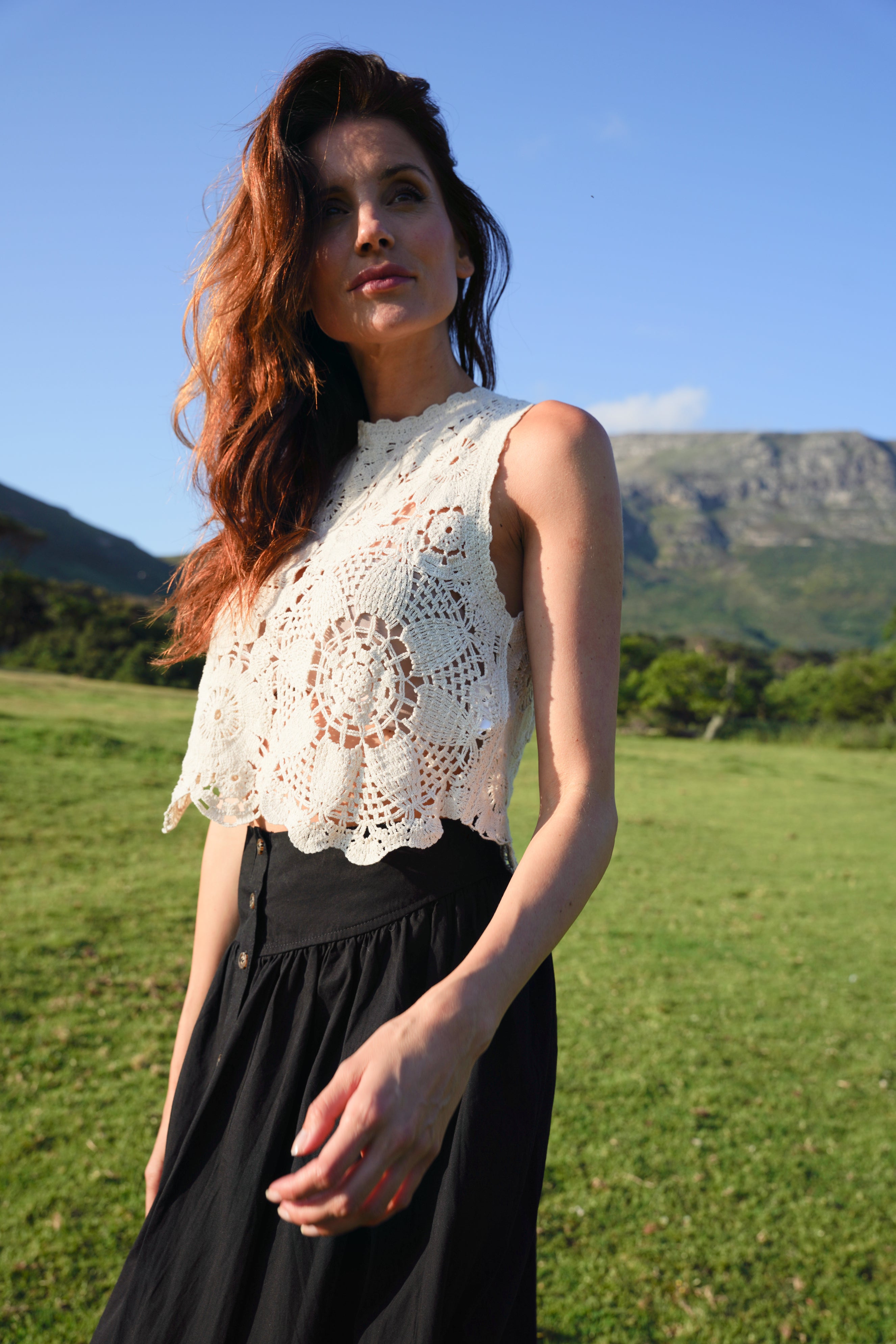 Nara Crochet Cotton Top In Beige